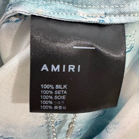 Amiri Amiri Bleached Paisley Logo Silk Camp Shirt Blue Aqua Men’s Size US S / EU 44-46 / 1 - 5 Thumbnail