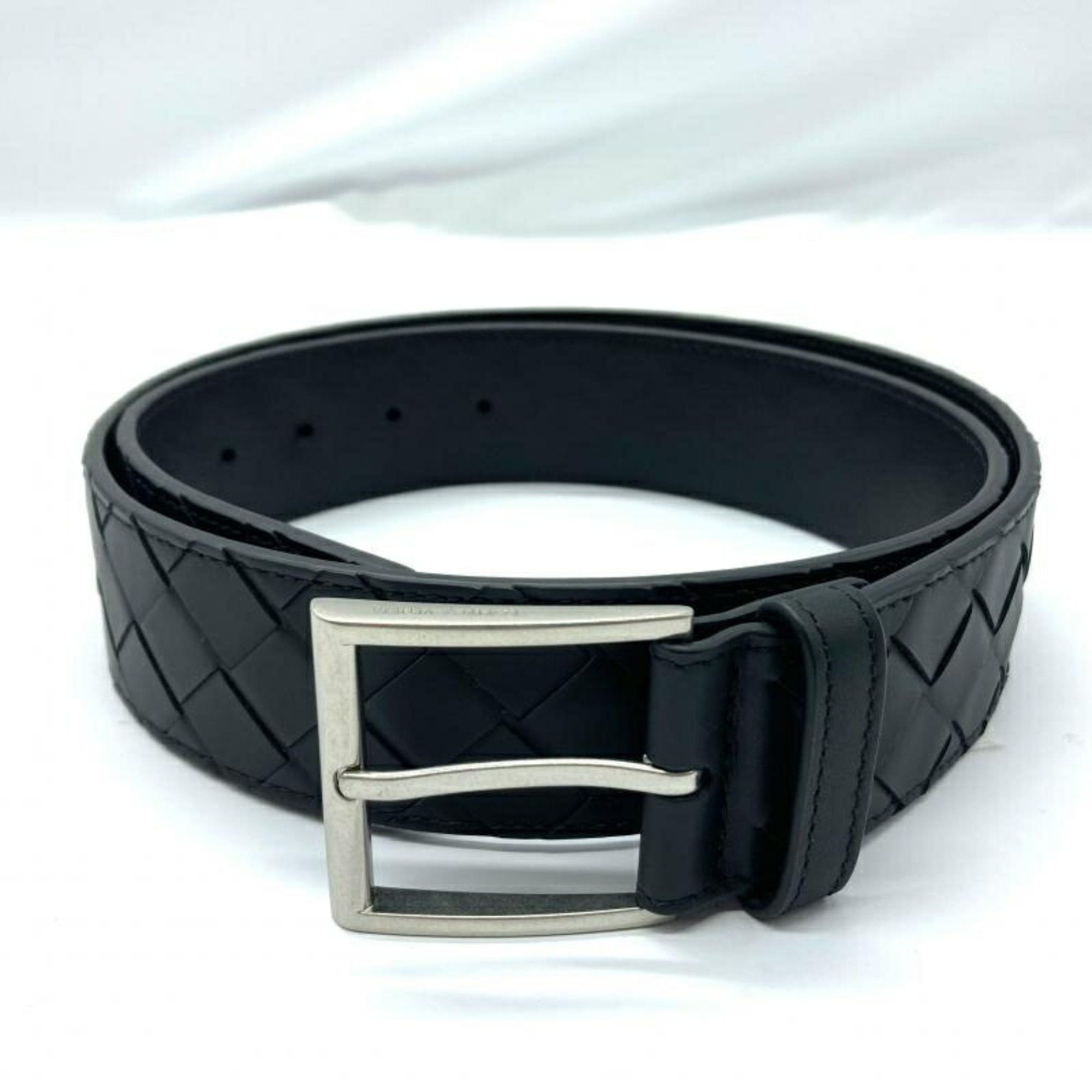 image of Bottega Veneta Intrecciato Leather Belt Bottega Veneta Black, Women's