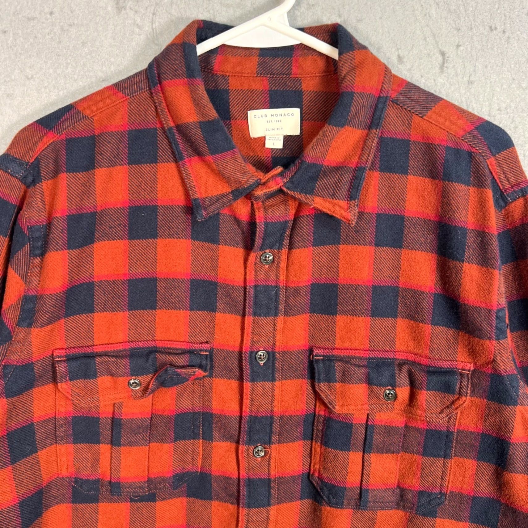 Club Monaco Club Monaco Red Checked Flannel Shirt Slim Fit Adult Large Long Sleeve Mens Size US L / EU 52-54 / 3 - 7 Thumbnail