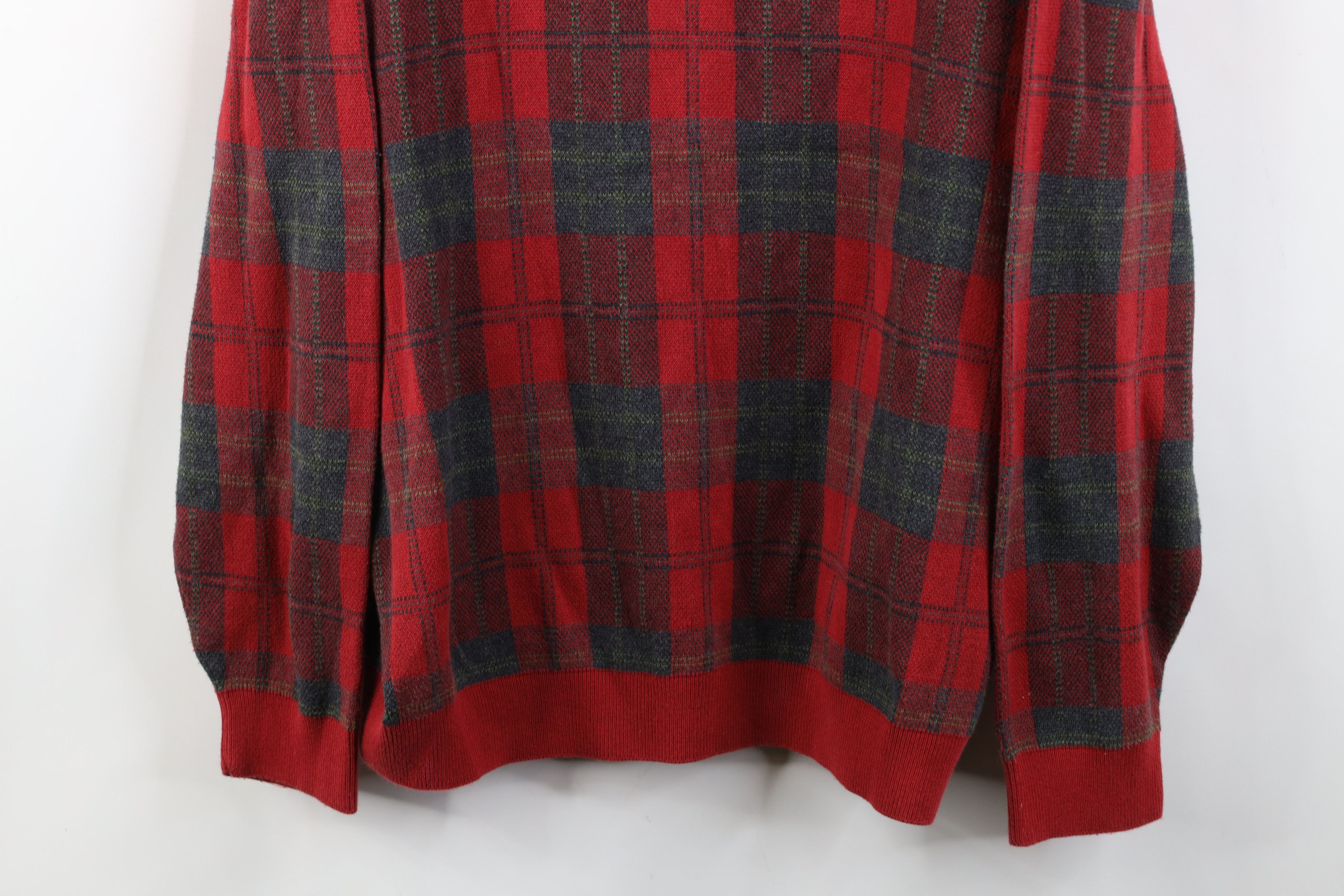 Vintage Vintage 90s Streetwear Faded Knit Crewneck Sweater Red Plaid Size US XL / EU 56 / 4 - 3 Thumbnail