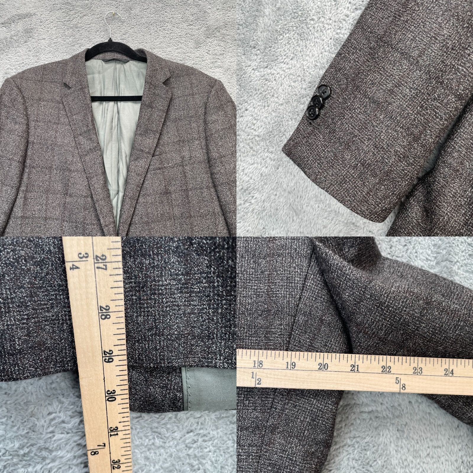 Banana Republic Banana Republic Blazer Coat Wool Plaid Tweed 42 Mens Single-Breasted Notch Lapel 3-Button Gray Black Reda Wool JACKET/COAT Long Dressy Casual Business Size 42R - 8 Thumbnail