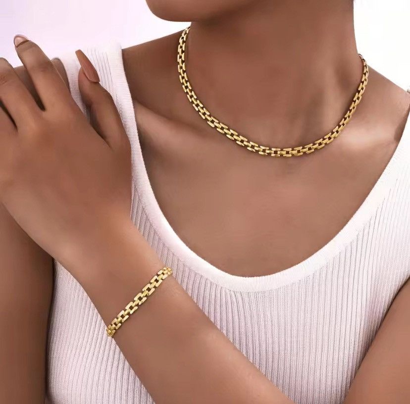 Other Gold Plated Stainless Steel Link Chain Bracelet Necklace Size ONE SIZE - 4 Thumbnail