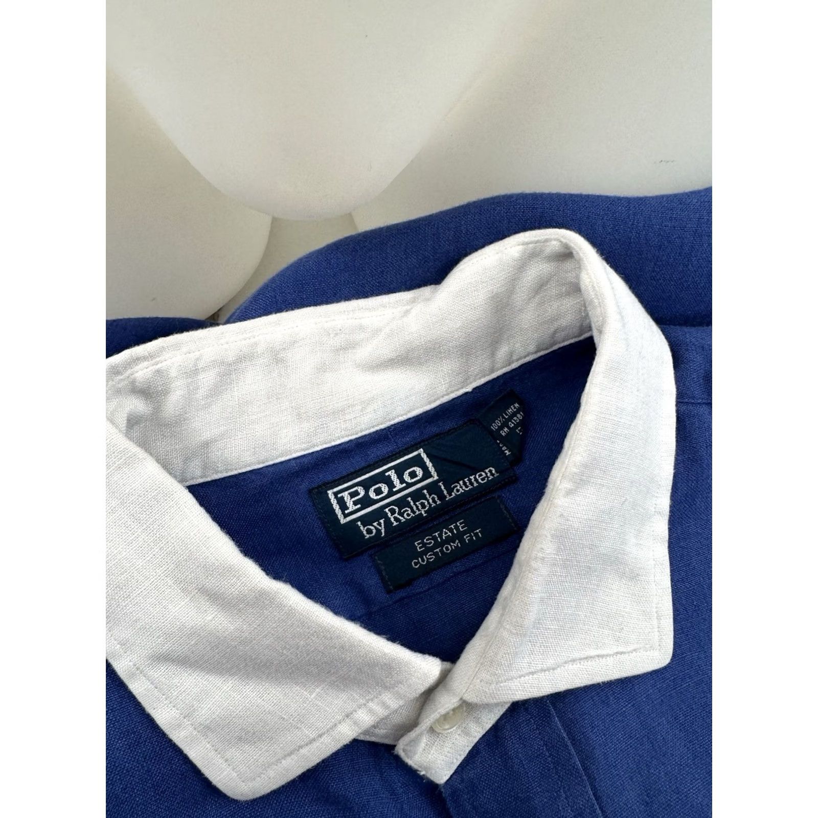 Polo Ralph Lauren POLO RALPH LAUREN Shirt Mens 16.5 Linen Blue Estate Collar Button-Up Long Sleeve Size US XL / EU 56 / 4 - 4 Thumbnail