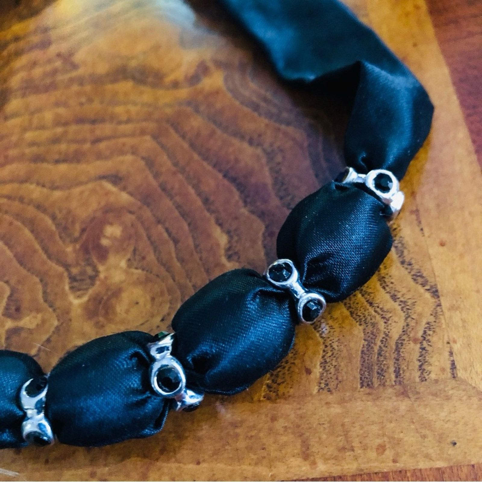 Handmade Country Girl black satin fabric covered bead necklace Size ONE SIZE - 6 Thumbnail