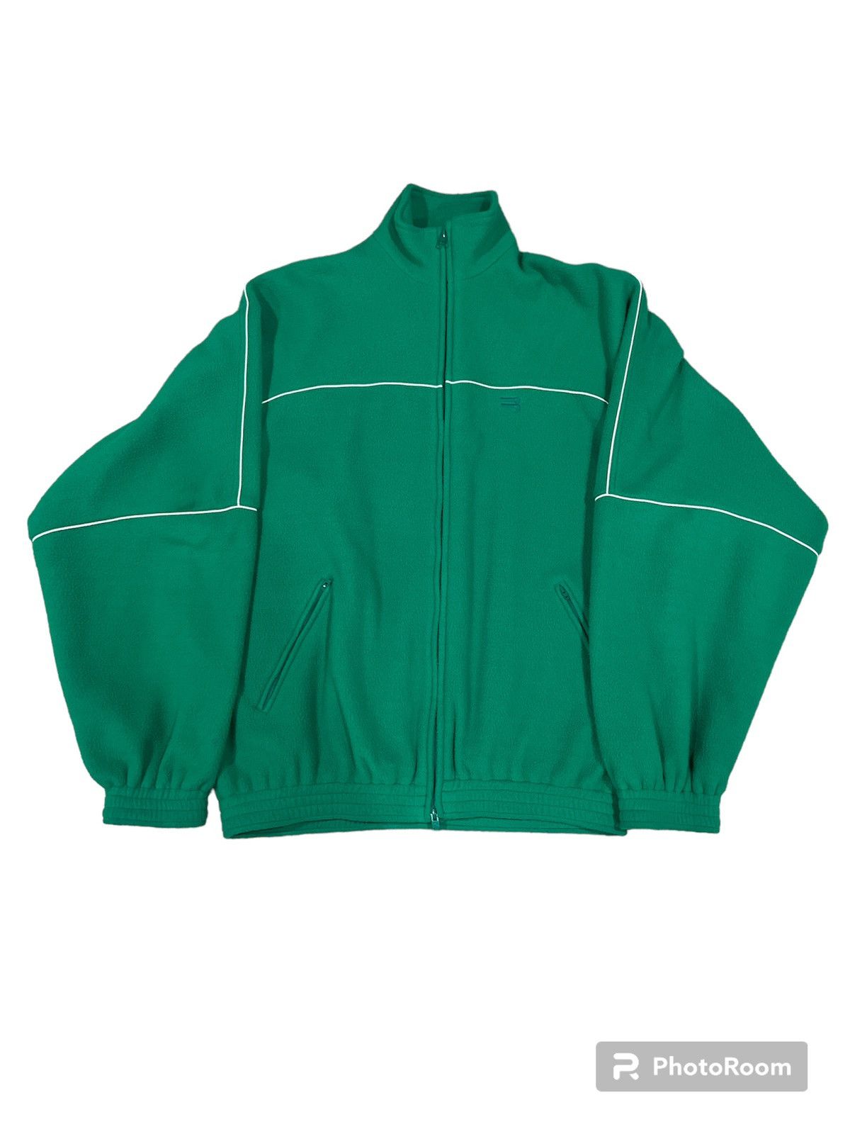 image of Balenciaga Sporty B Zip Up Fleece Jacket in Green, Men's (Size Small)