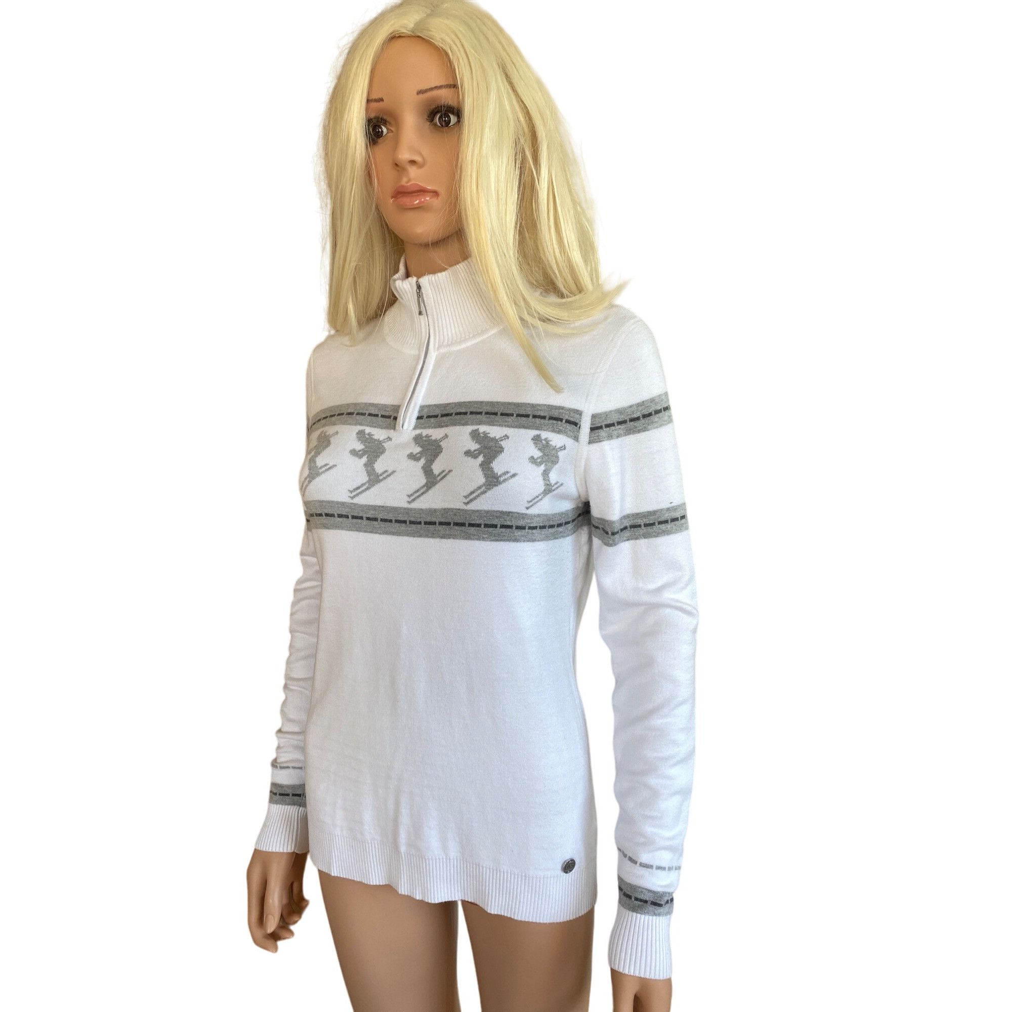 Designer Nils Skier 2 Knit Sweater Women's Large White Gray Nordic Ap Size L / US 10 / IT 46 - 4 Thumbnail