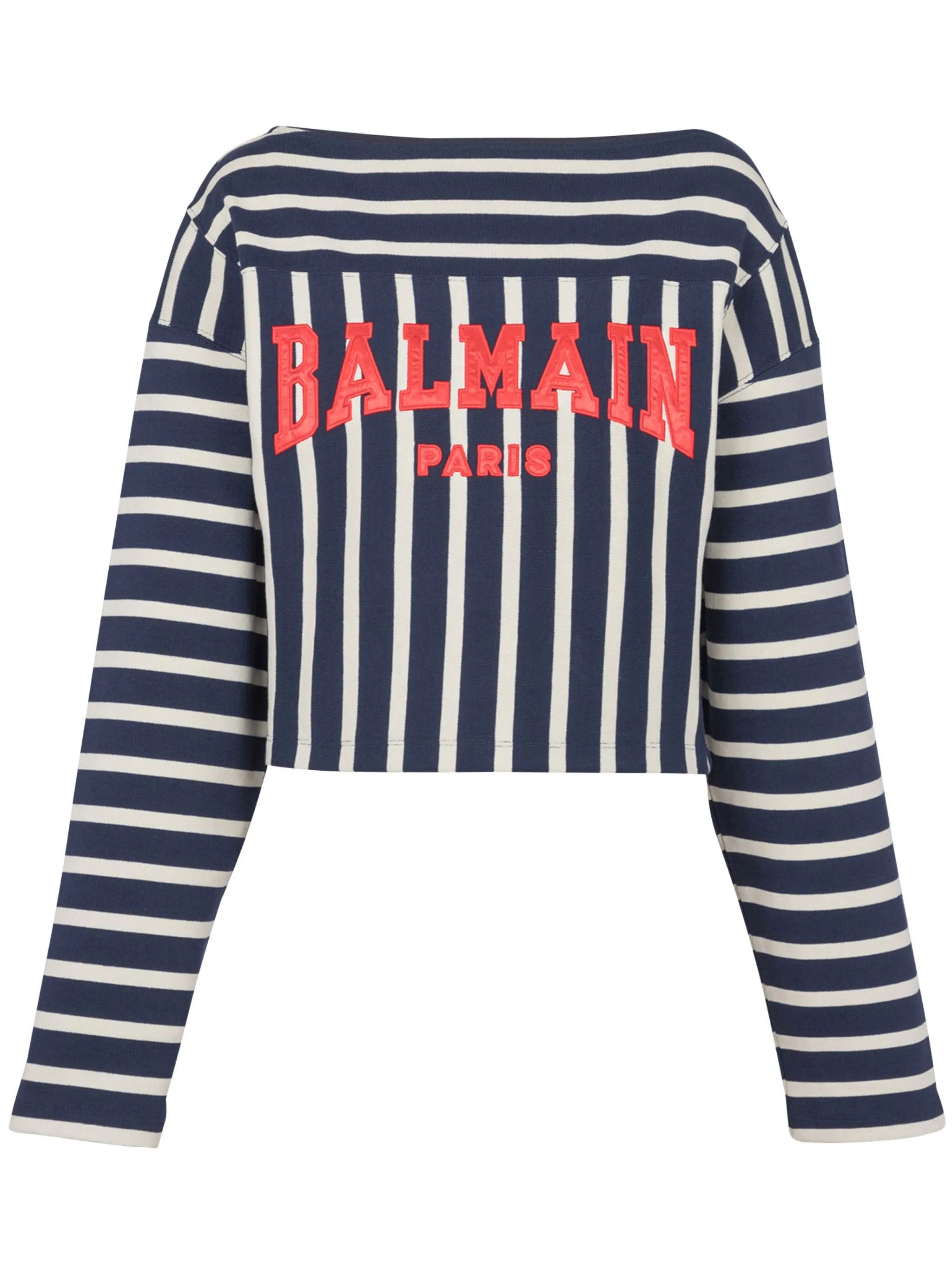 Balmain o1s1wg111025 Baseball Top in Blue / White Size S / US 4 / IT 40 - 1 Thumbnail