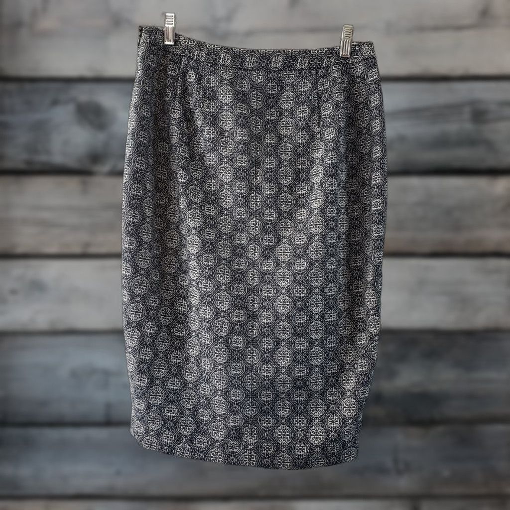 Vintage LTD Womens Pencil Skirt Sz 8 Blue White Side Zip Front Slit Size 30" / US 8 / IT 44 - 1 Thumbnail