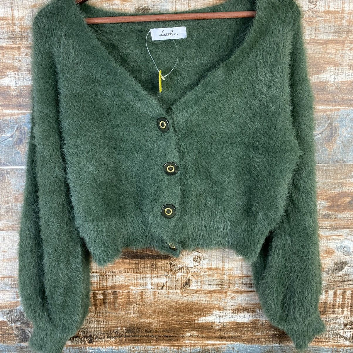 Homespun Knitwear × Japanese Brand DL Dazzlin Cardigan fur shaggy crop top Knitwear #C1113 Size XS / US 0-2 / IT 36-38 - 3 Thumbnail
