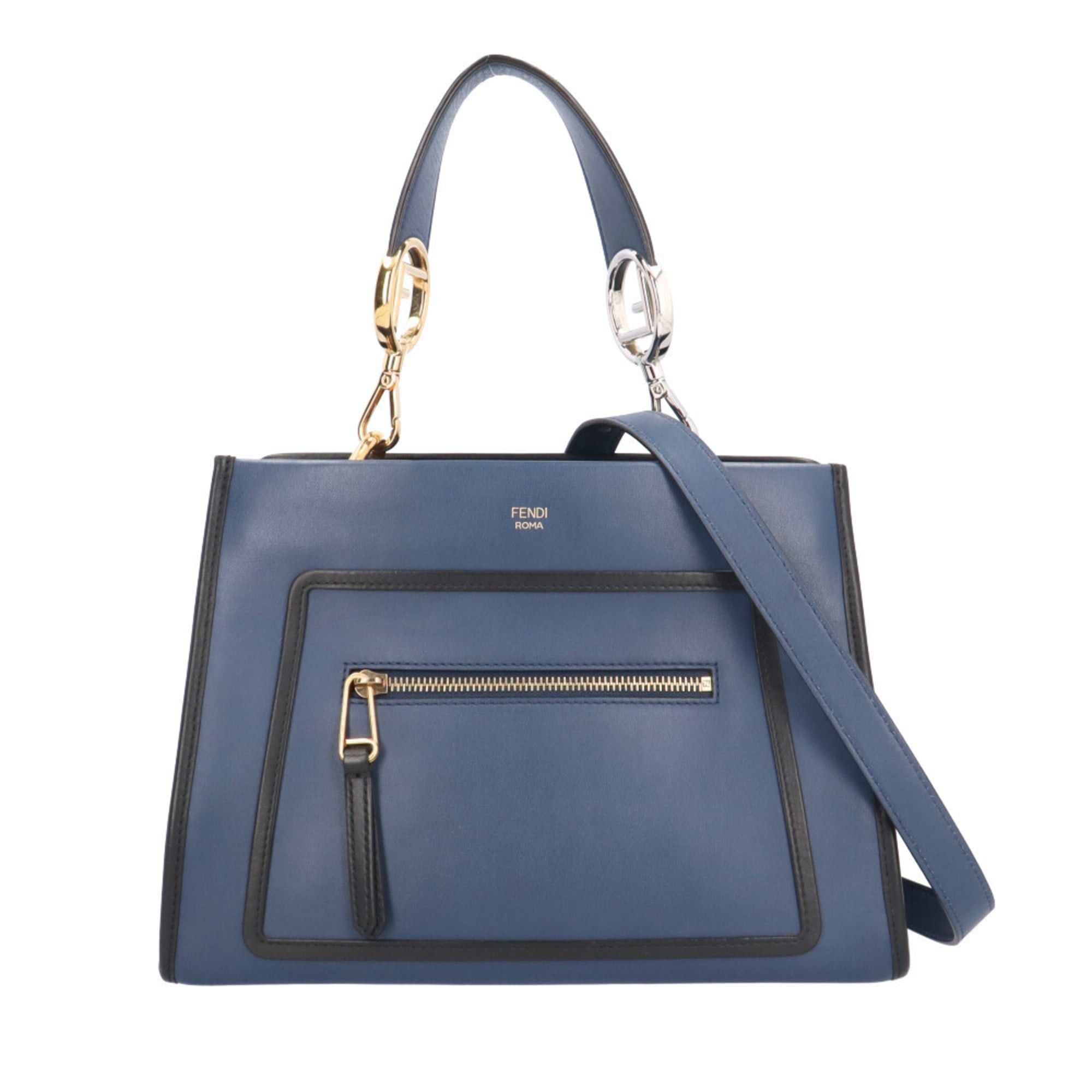 Fendi Fendi Runaway Small Shoulder Bag, Leather, 8BH344, Navy, Women's, Pre-owned, 2-Way Size ONE SIZE - 1 Thumbnail