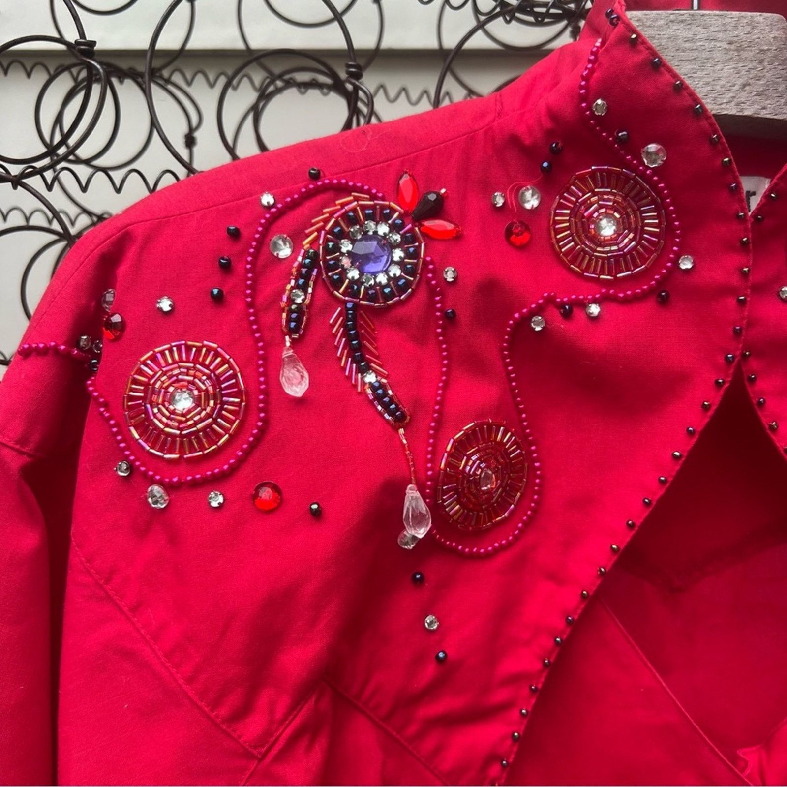 Wrangler 90s Wrangler Red cape beaded sweetheart neck western shirt Size M / US 6-8 / IT 42-44 - 5 Thumbnail