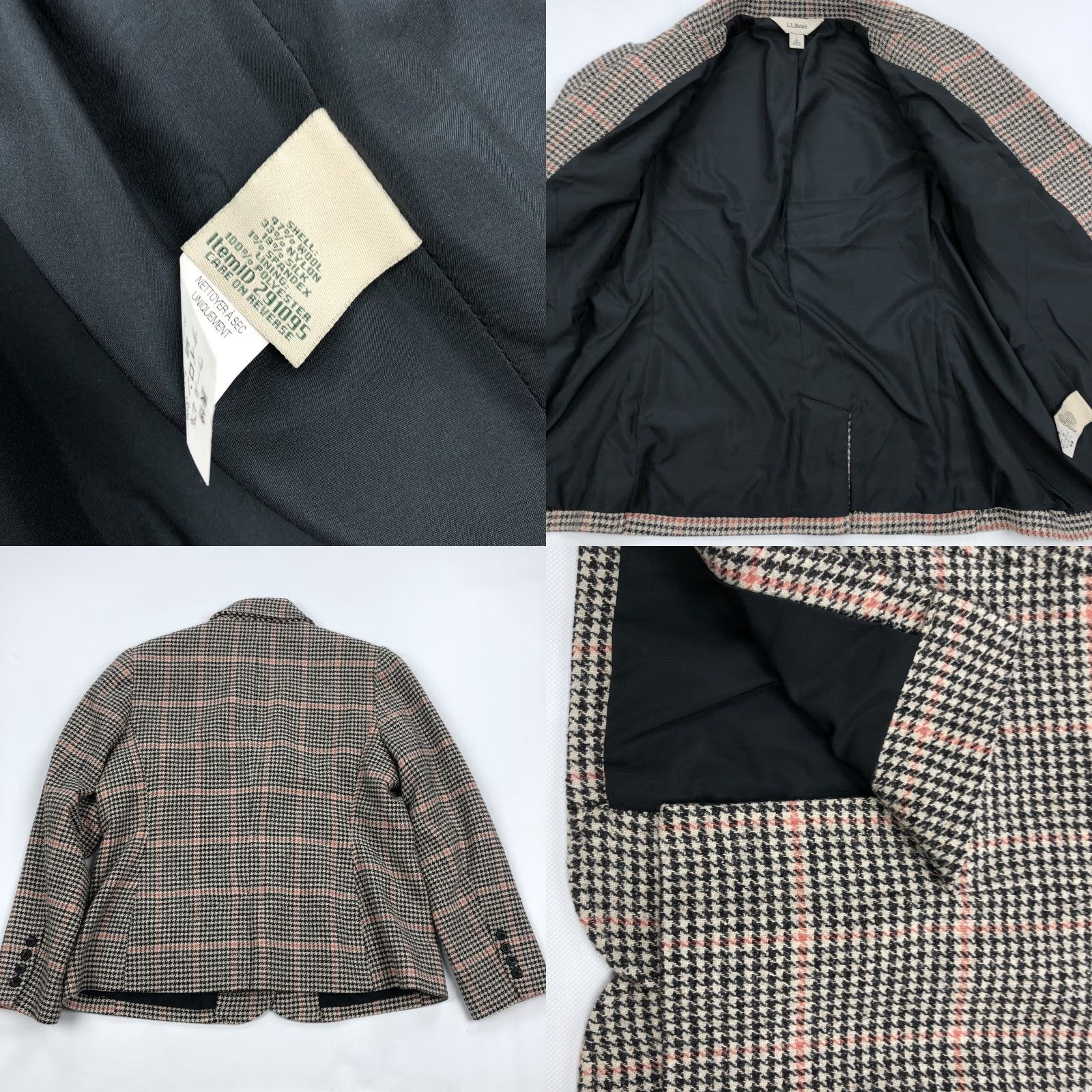 Vintage L.L.Bean Blazer Women’s L Petite Wool Silk Blend Houndstooth Plaid Jacket Size L / US 10 / IT 46 - 8 Thumbnail