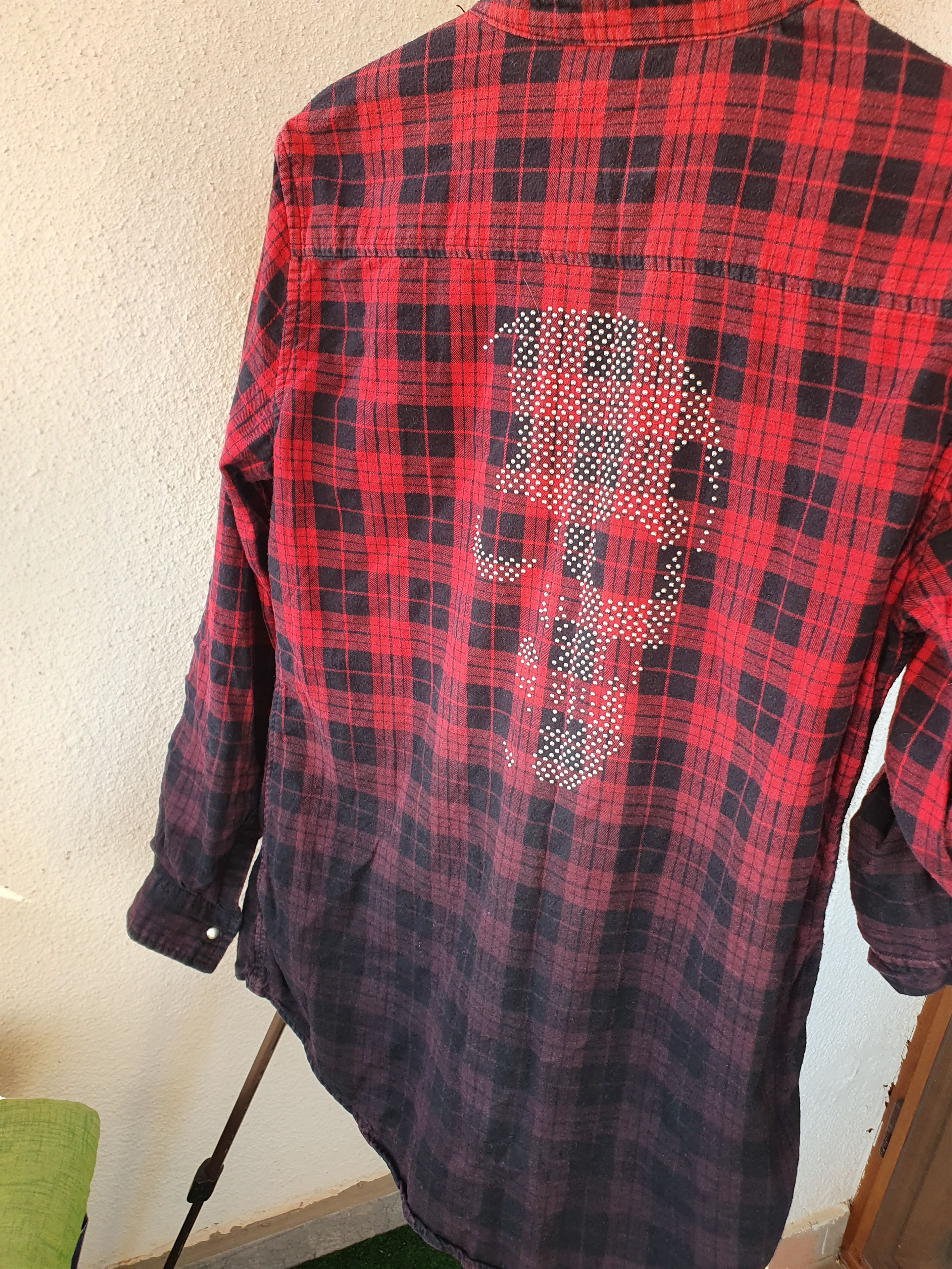 Other Rock Rebel by EMP Plaid Shirt Rhinestone Scull on back L Size L / US 10 / IT 46 - 9 Thumbnail
