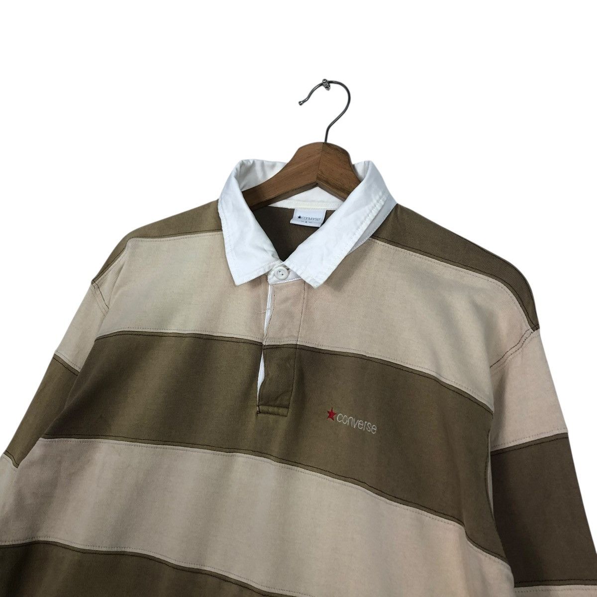 Japanese Brand 🔥VINTAGE LONG SLEEVE POLO COLLAR CONVERSE STRIPED DESIGN Size US L / EU 52-54 / 3 - 10 Thumbnail