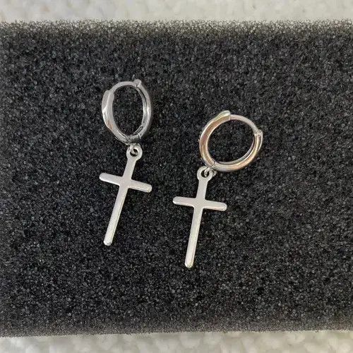 Sterling Silver 925 Silver Plated Cross Dangle Drop Earrings for Men Women, Size ONE SIZE - 3 Thumbnail