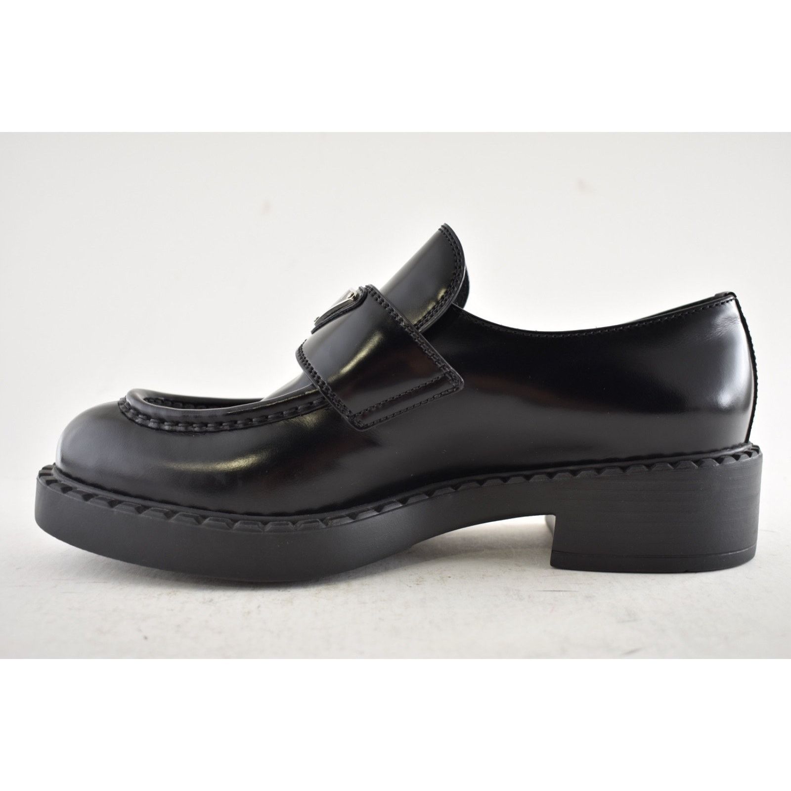Prada Prada Chocolate Black Brushed Leather Silver Logo Platform Size US 10 / IT 40 - 13 Thumbnail