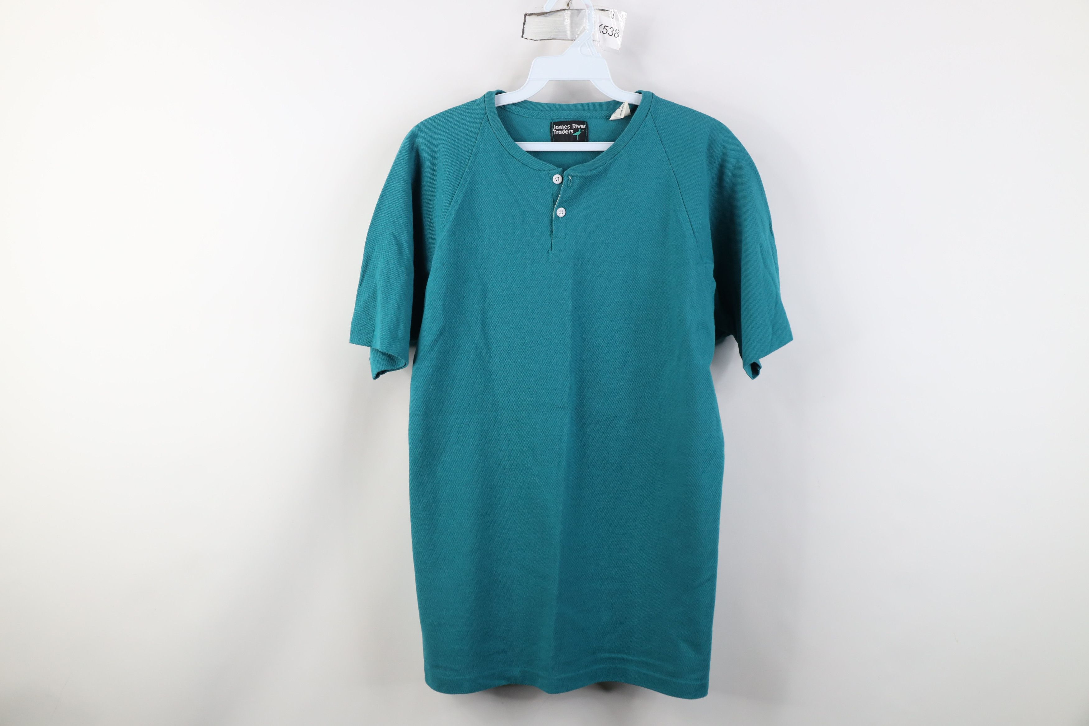 Vintage Vintage 90s Streetwear Short Sleeve Henley T-Shirt Teal USA Size US M / EU 48-50 / 2 - 1 Thumbnail
