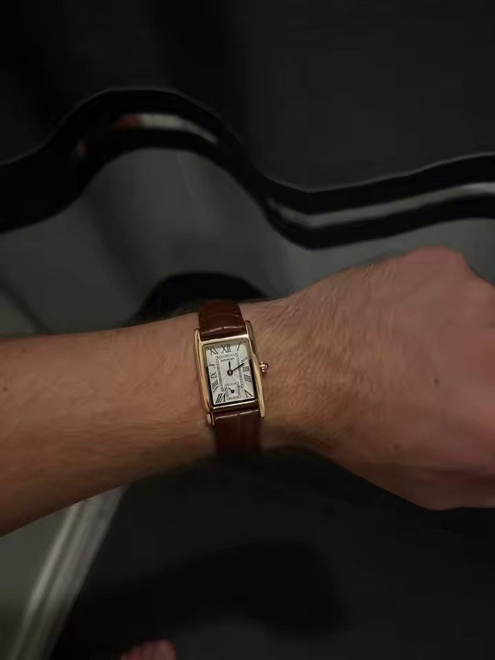 Jewelry RECTANGULAR Watch - Roman Numeral Dial - Embossed Leather Size ONE SIZE - 7 Thumbnail