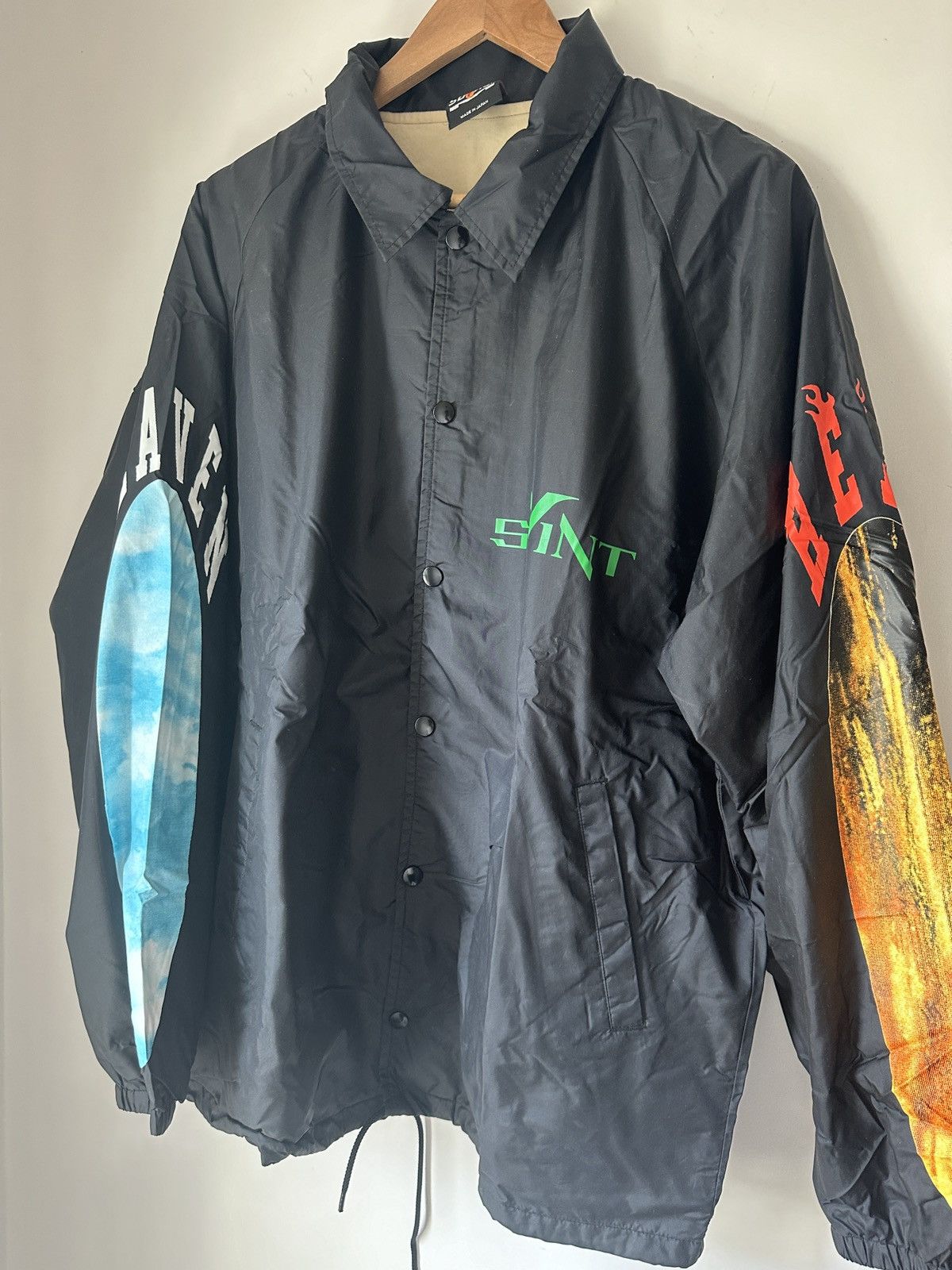 image of Saint Michael x Vlone Heaven Hell Coach Starter Jacket in Black, Men's (Size Large)