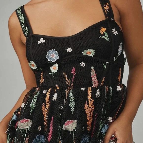 Anthropologie Floral Black Maxi Dress