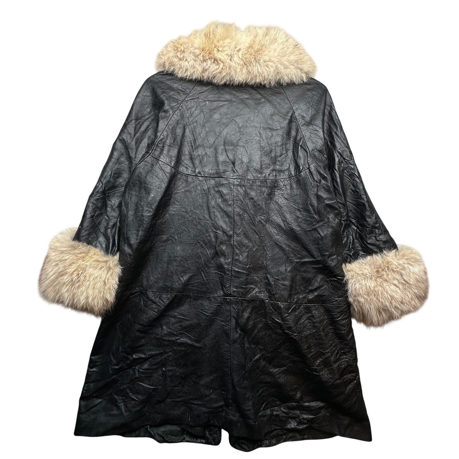 Vintage Vintage 60s 70s Black Leather Fox Fur Swing Coat Womens Size L / US 10 / IT 46 - 2 Thumbnail