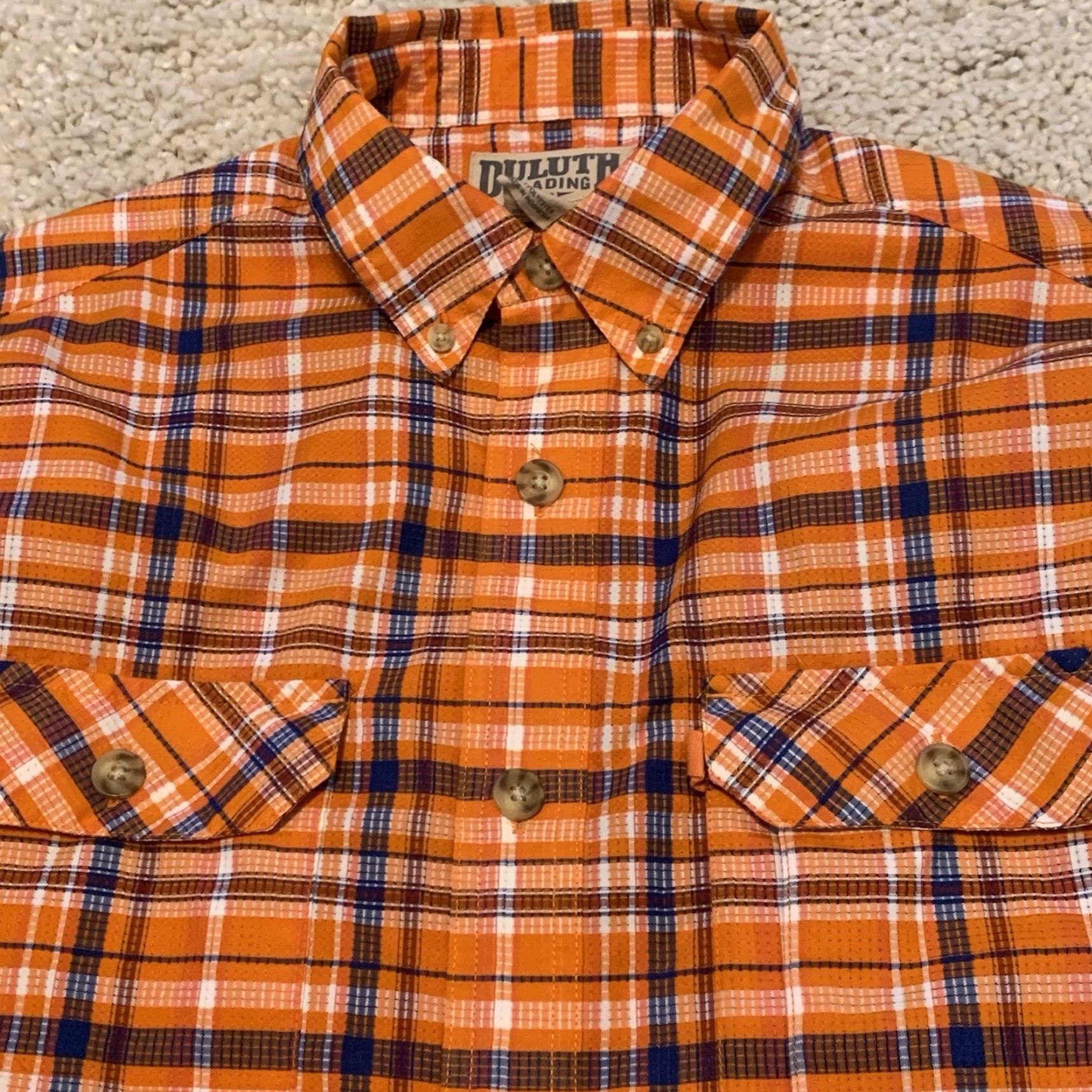 Vintage Duluth Shirt Men Medium Orange Plaid Button-Up Short Sleeve Pockets Casual Travel Outdoor Fishing Hiking Size US M / EU 48-50 / 2 - 3 Thumbnail