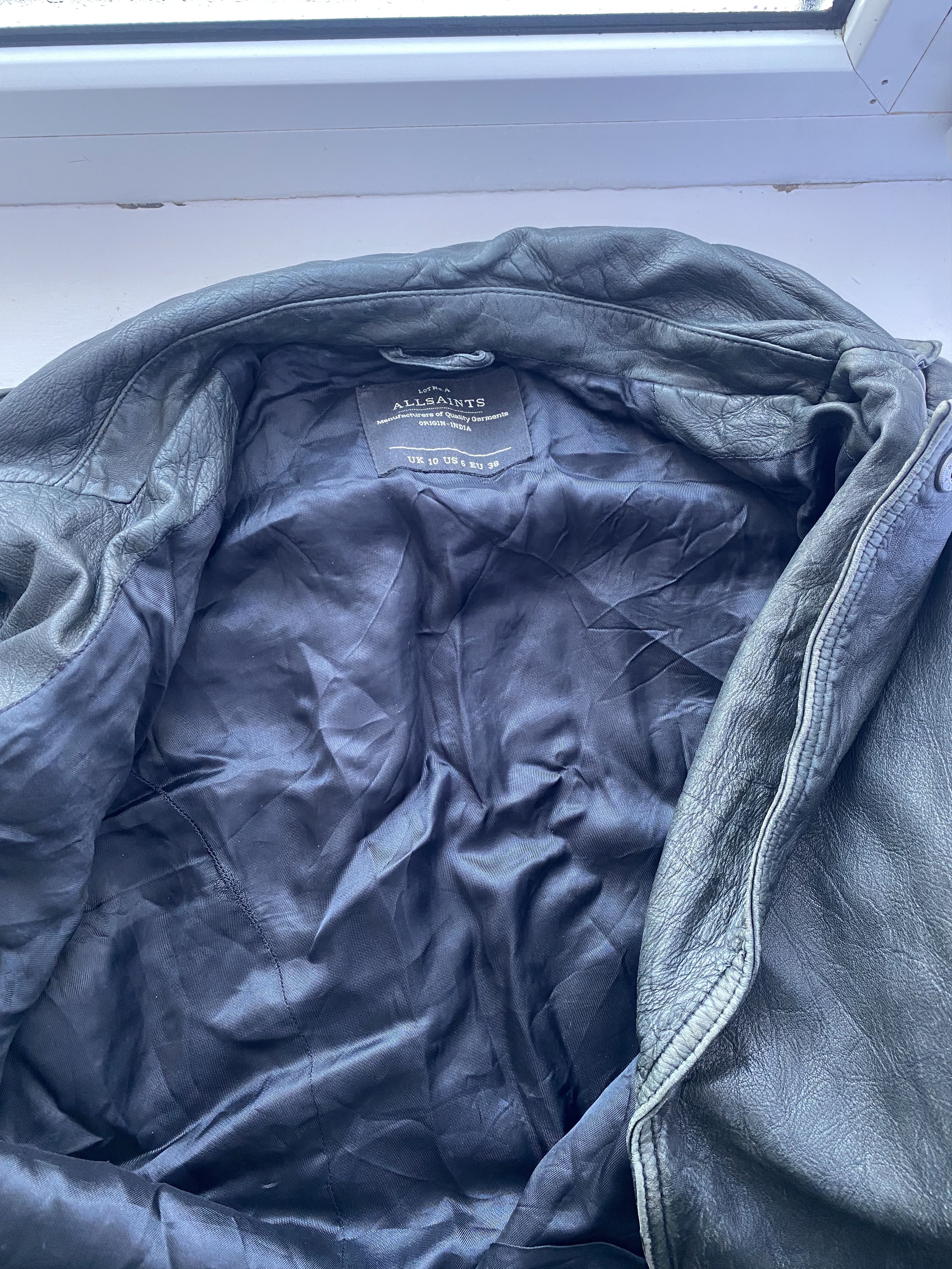 Allsaints AllSaints Cargo Leather Biker Jacket - Distressed Black/Grey Size M / US 6-8 / IT 42-44 - 14 Thumbnail