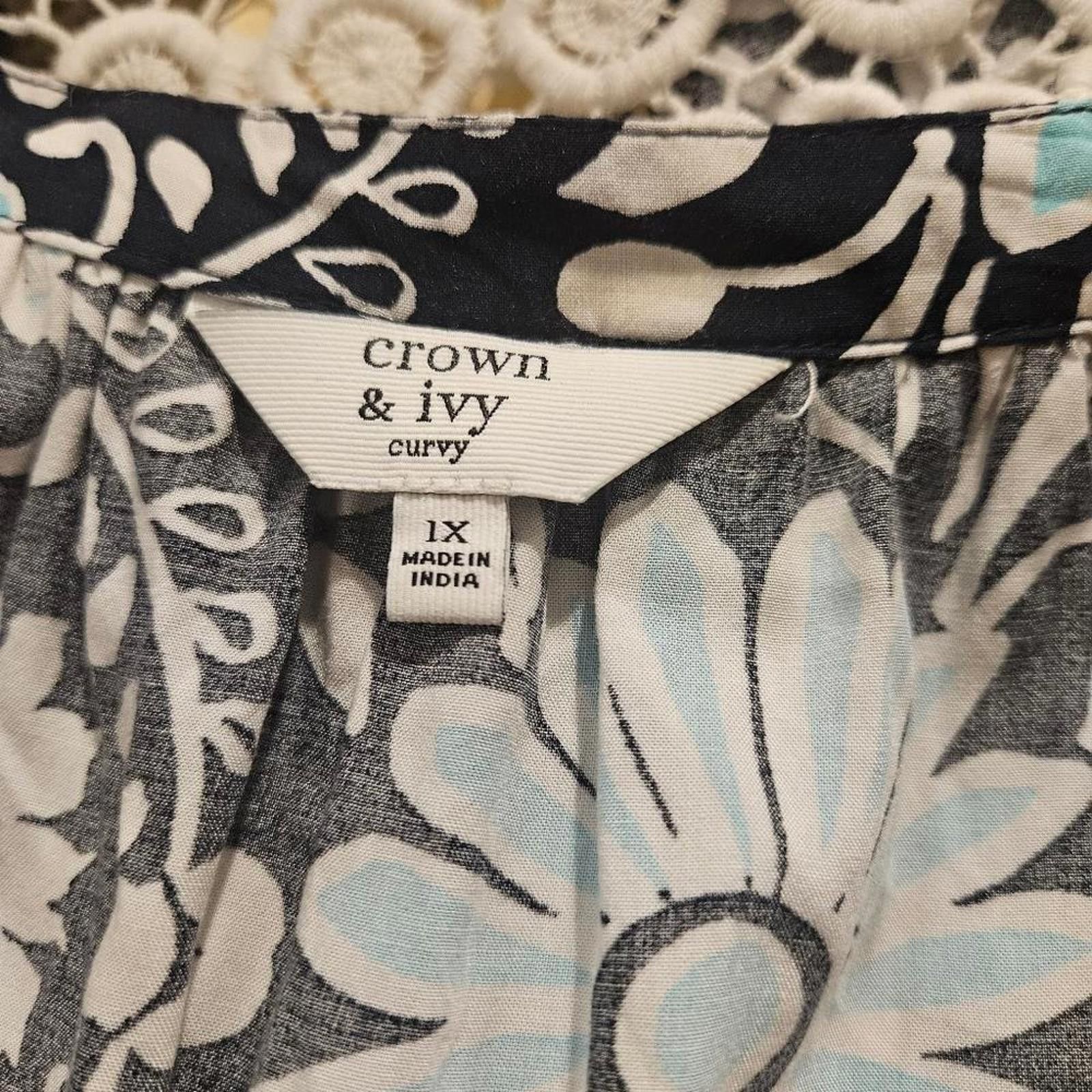 Designer Crown & Ivy Curvy Floral Tunic Top #558 Size XL / US 12-14 / IT 48-50 - 6 Thumbnail
