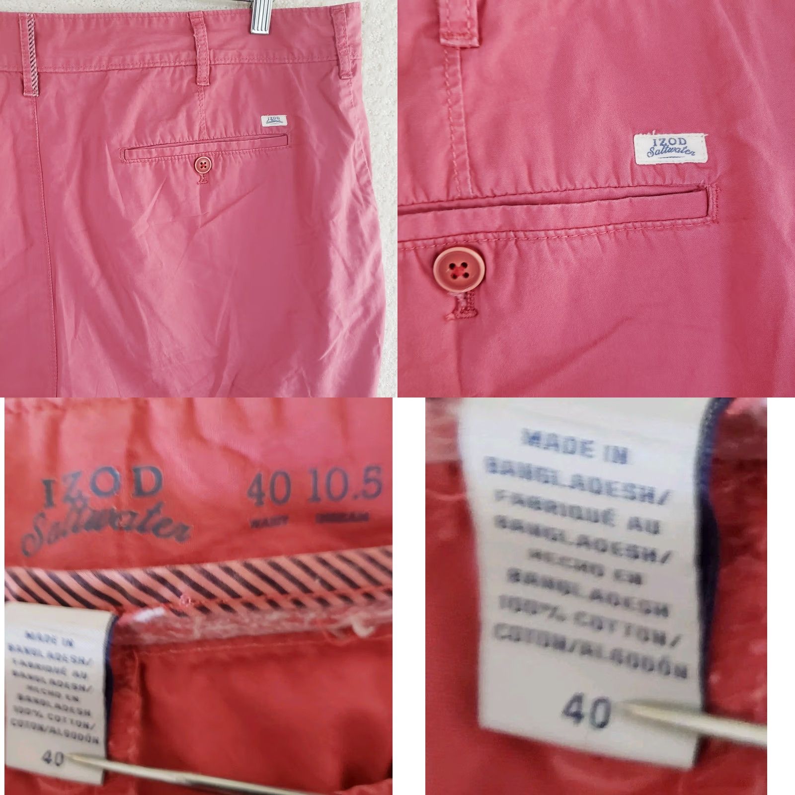 Izod VINTAGE? No — IZOD Saltwater Shorts Coral Pink Flat Front Men 40 Chino Medium Stretch Pocket Cotton Casual Summer" Size US 40 / EU 56 - 8 Thumbnail
