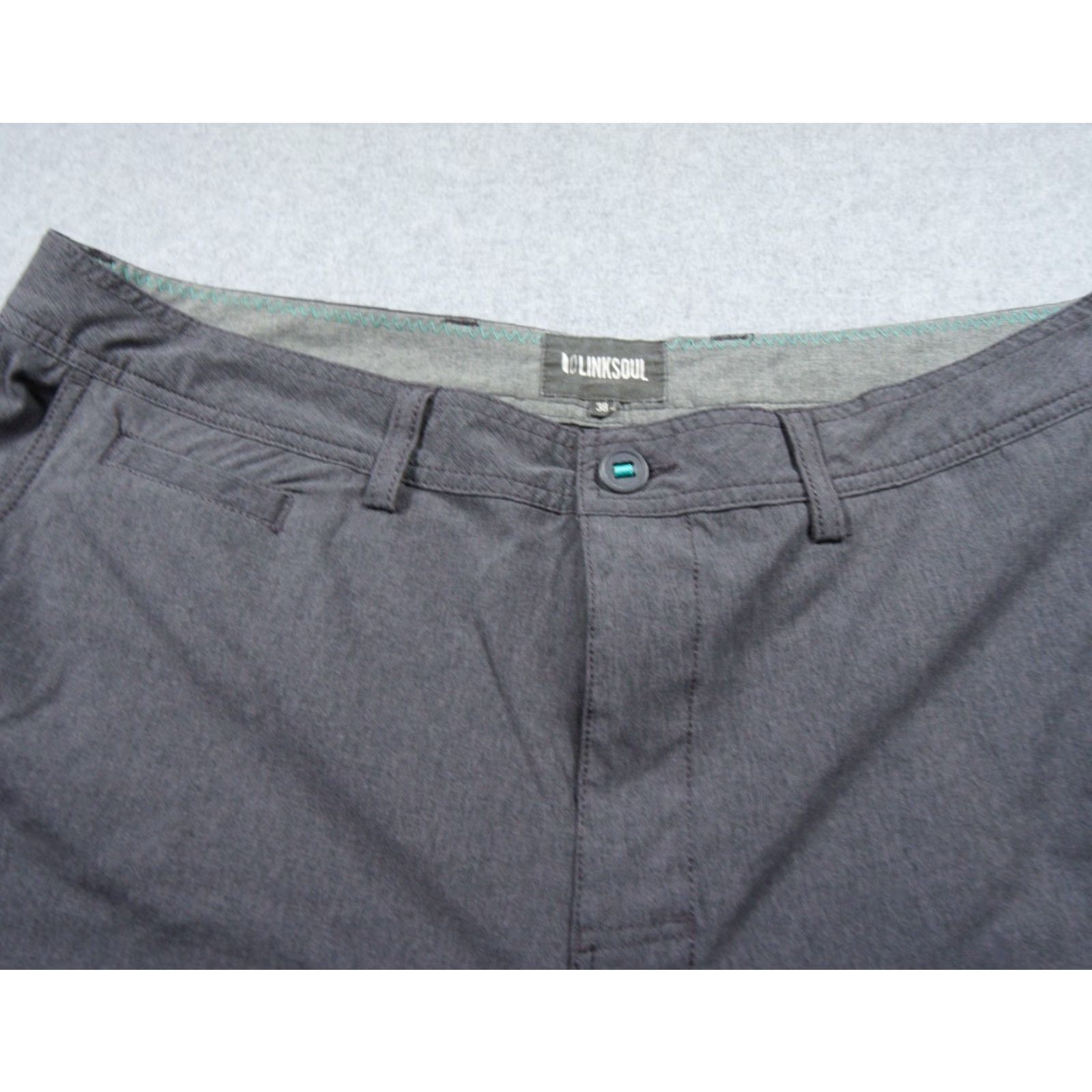 Vintage Linksoul Short Mens 38 Gray Chino Golf Stretch 10"Inseam Flat Front Casual Adult Shirt Size US 38 / EU 54 - 3 Thumbnail
