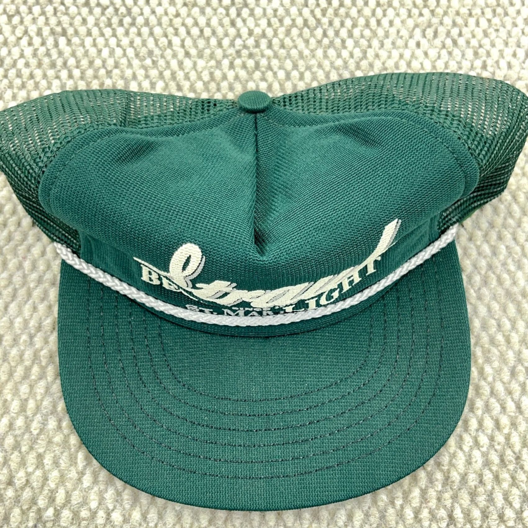 Roper VINTAGE Straub Beer Trucker Hat Cap Made In USA 80s 90s Snapback Rope Puffy Green Mens Adjustable Size ONE SIZE - 5 Thumbnail