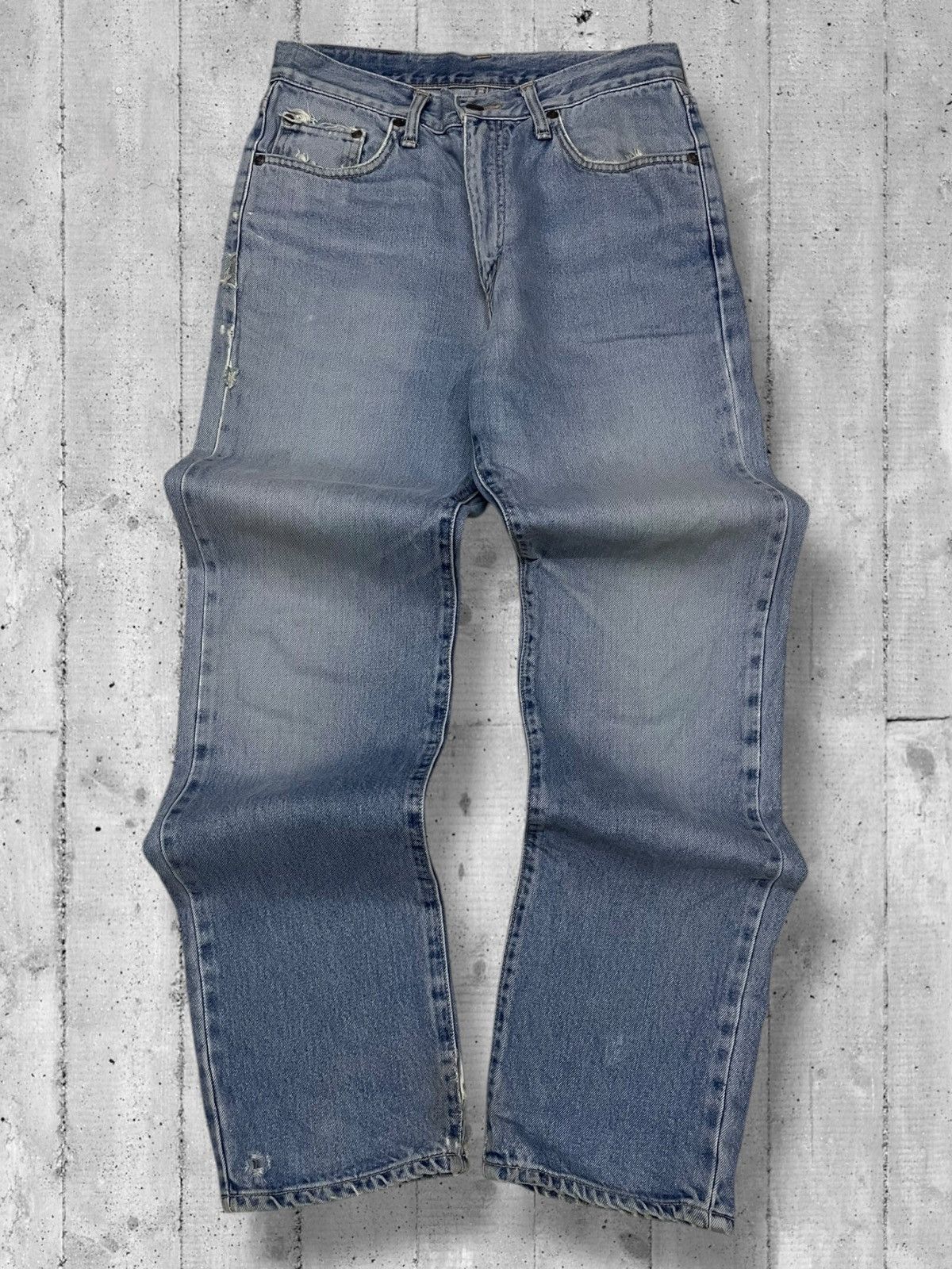 Vintage 90s Japan Designer Edwin Blue Wash Distressed Denim