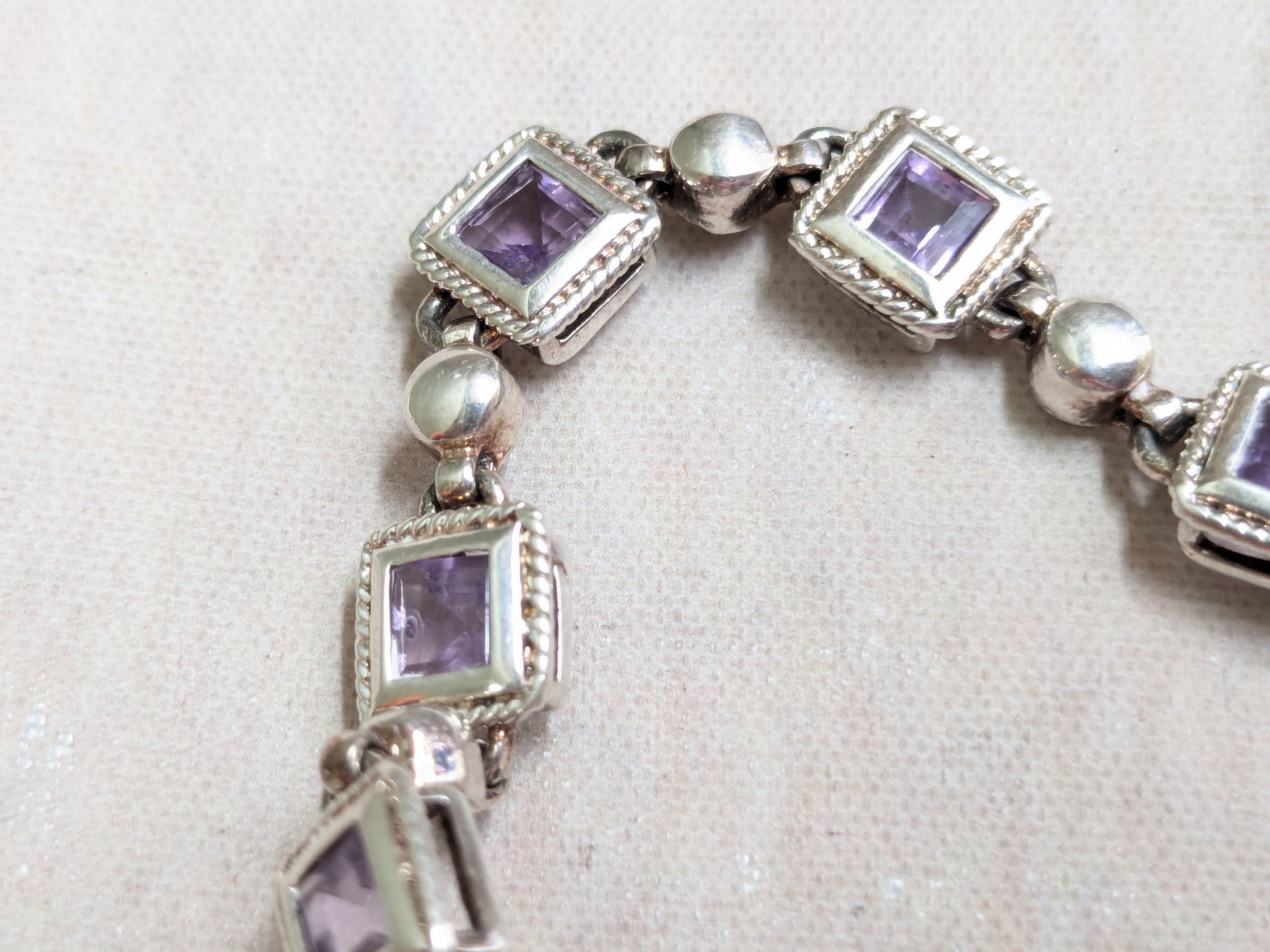 Sterling Silver Sterling Silver Tennis Bracelet Purple Amethyst Square 7.25 Size ONE SIZE - 10 Thumbnail