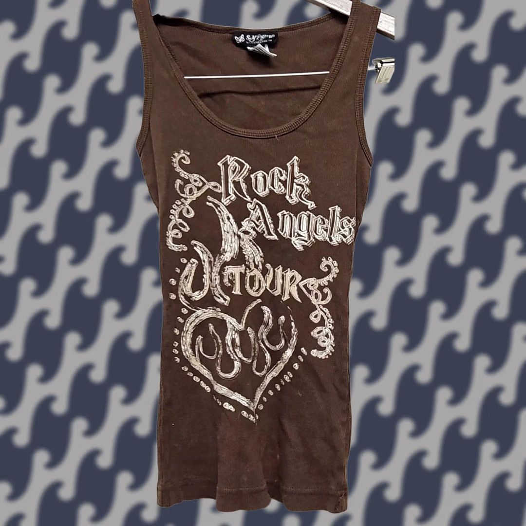 CHOCOOLATE Y2K Chocolate Brown Ribbed Graphic Tank Rock Grunge Angel Self Esteem Scoop Neck Sleeveless Pullover M Juniors Women Tank Brown Angel Mens Girls Women Size M / US 6-8 / IT 42-44 - 1 Thumbnail