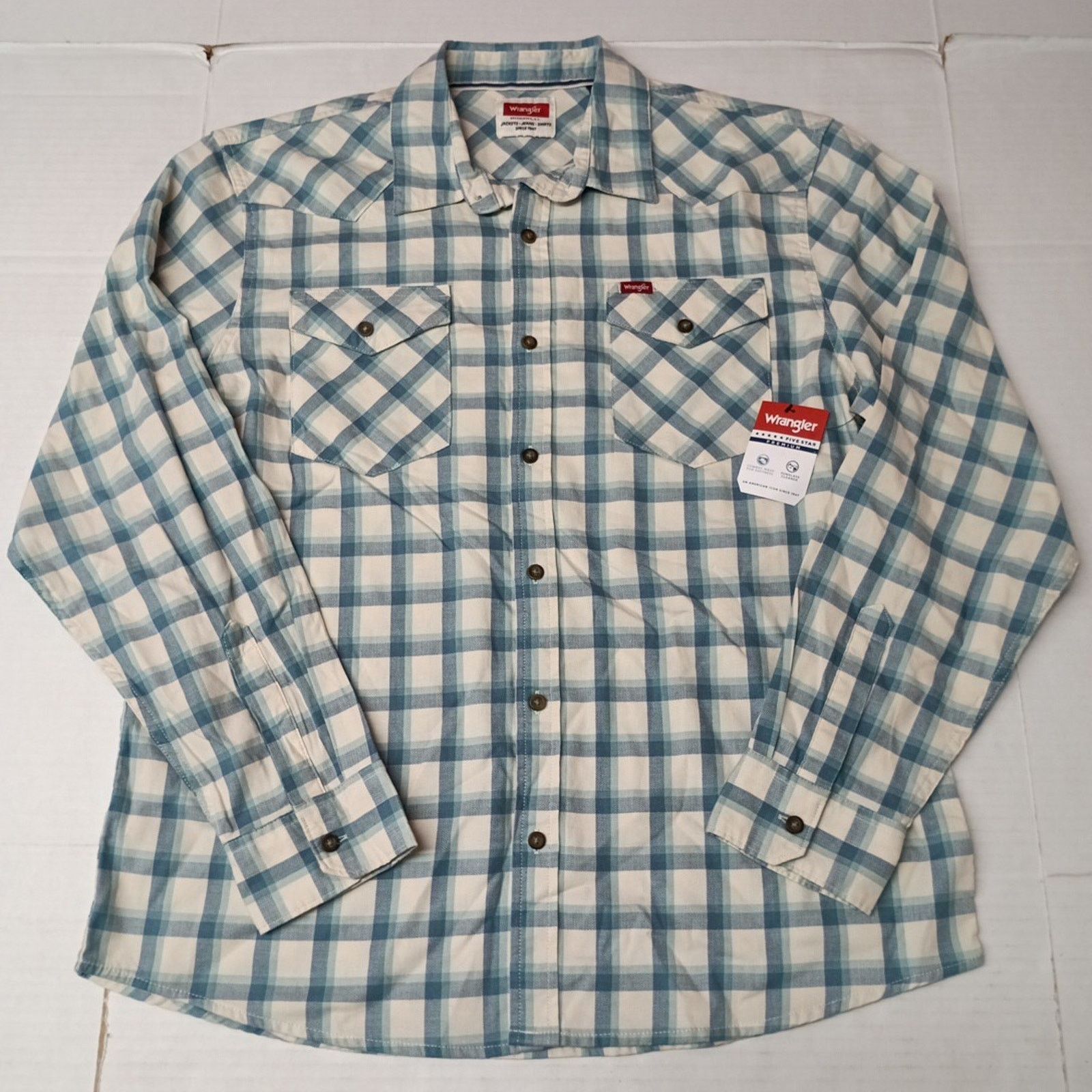 Wrangler Wrangler Cowboy Wash Twill Shirt Men's L Nile Blue Checkered Size US L / EU 52-54 / 3 - 1 Thumbnail