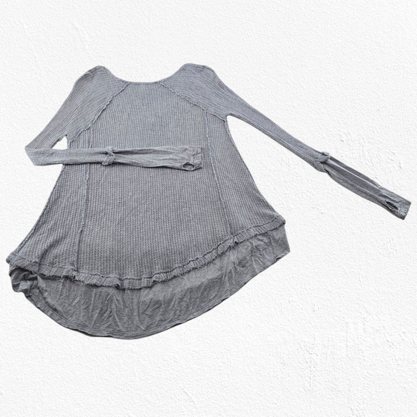 Free People We The Free Gray Waffle Knit Easy Does It Tee Size XS Size XS / US 0-2 / IT 36-38 - 10 Thumbnail