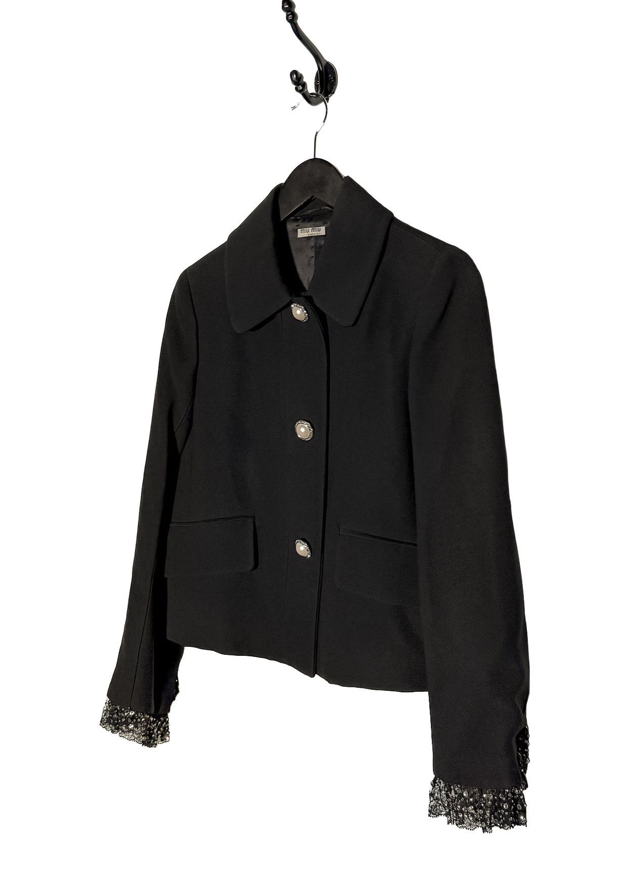 Miu Miu Miu Miu 2018 Pearl Buttons Crystal Lace Cuffs Black Blazer Size S / US 4 / IT 40 - 2 Thumbnail