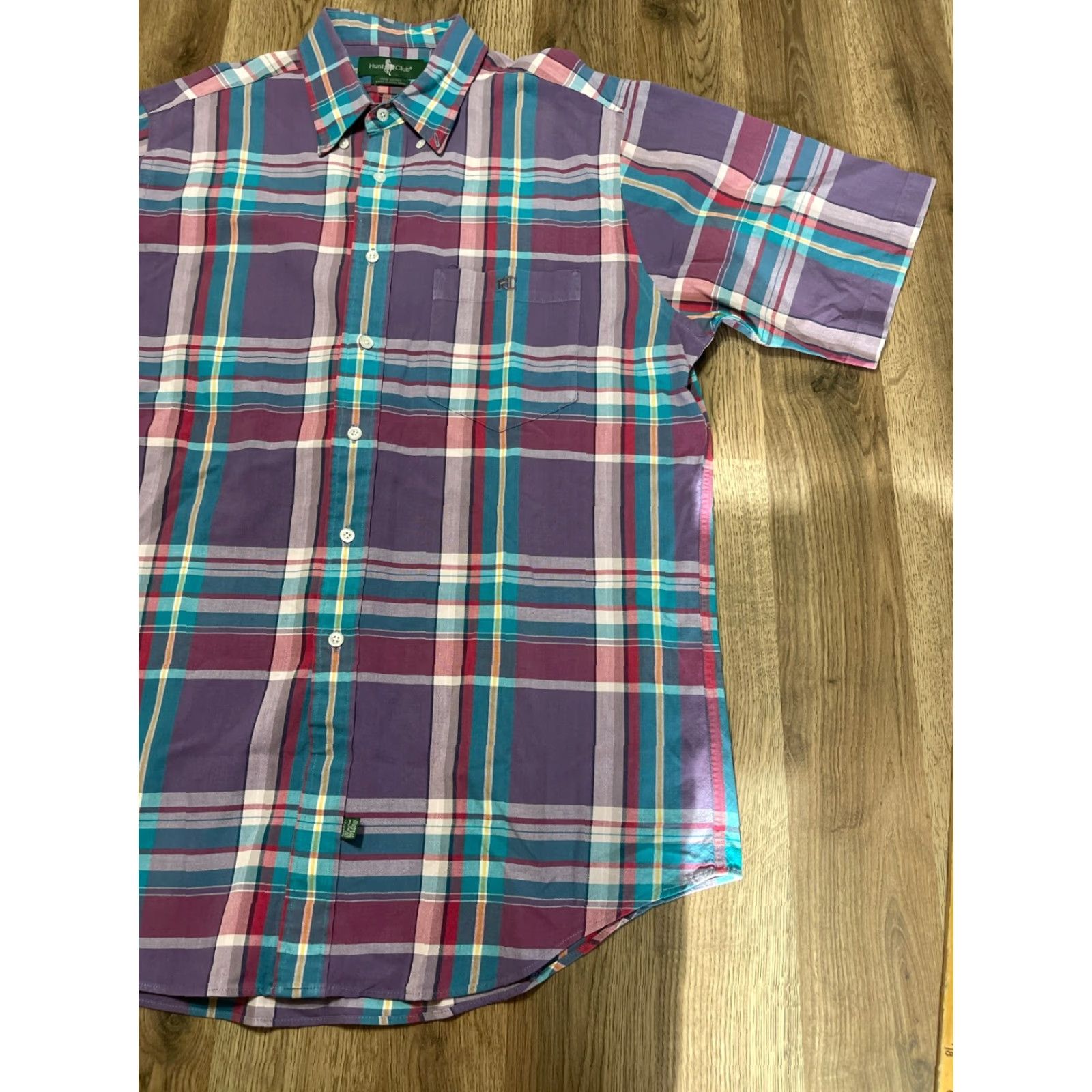 Vintage Hunt Club Shirt Men L Tall Blue Purple Red Plaid Button Up Casual Vintage No N/A Size US L / EU 52-54 / 3 - 3 Thumbnail
