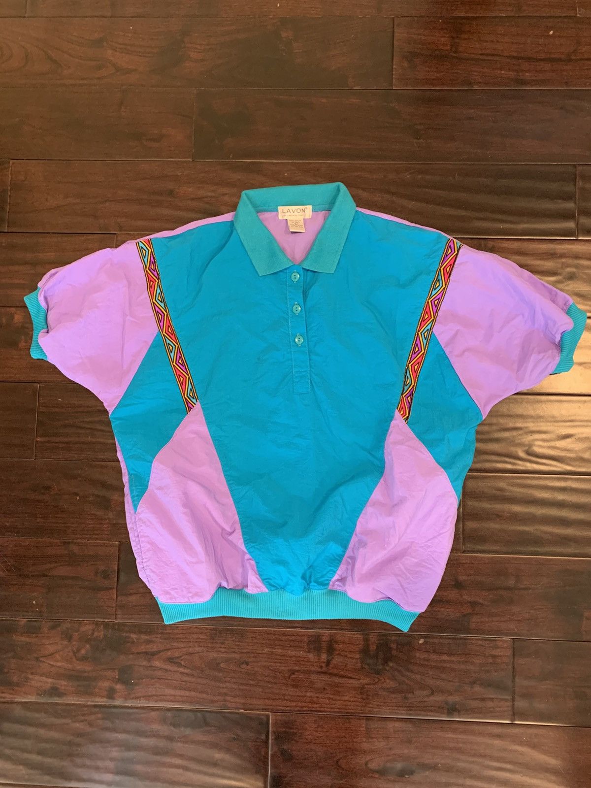 Vintage Lavon Vintage 80's Purple Blue Athletic Windbreaker Polo Size US L / EU 52-54 / 3 - 1 Thumbnail
