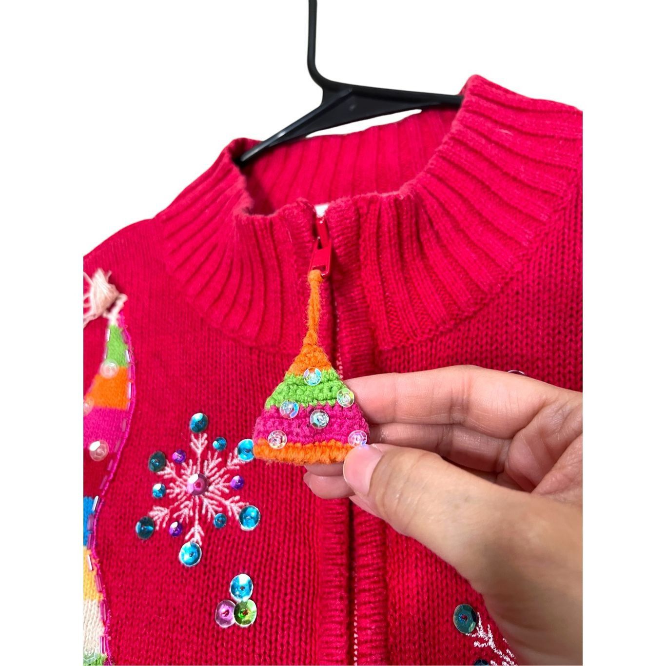Other Vintage Tiara International Zip Cardigan Red Snowman Christm Size L / US 10 / IT 46 - 4 Thumbnail