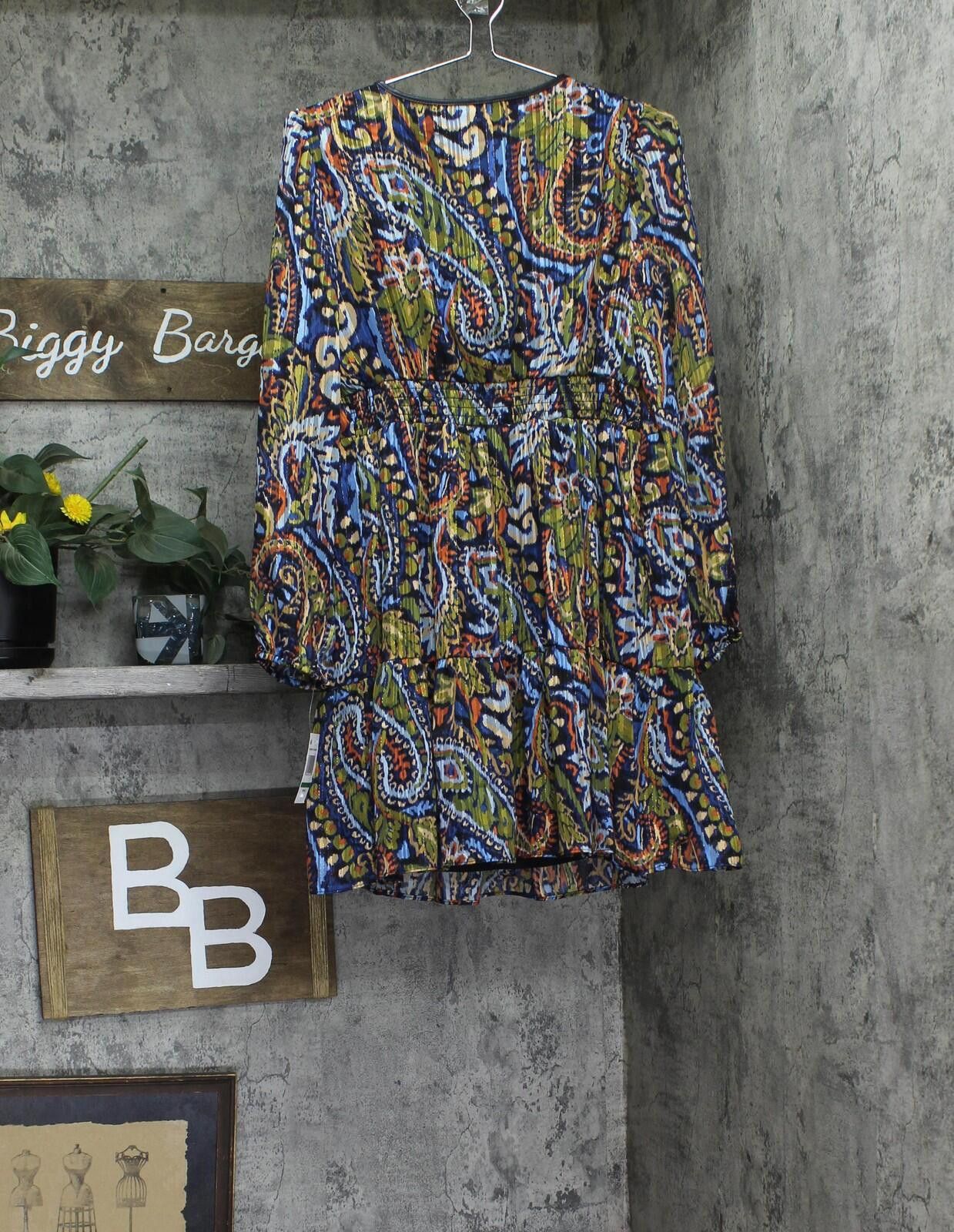 Other Nwt Msk Tiered Metallic Chiffon Dress Black / Navy Multi Pl Size L / US 10 / IT 46 - 2 Thumbnail