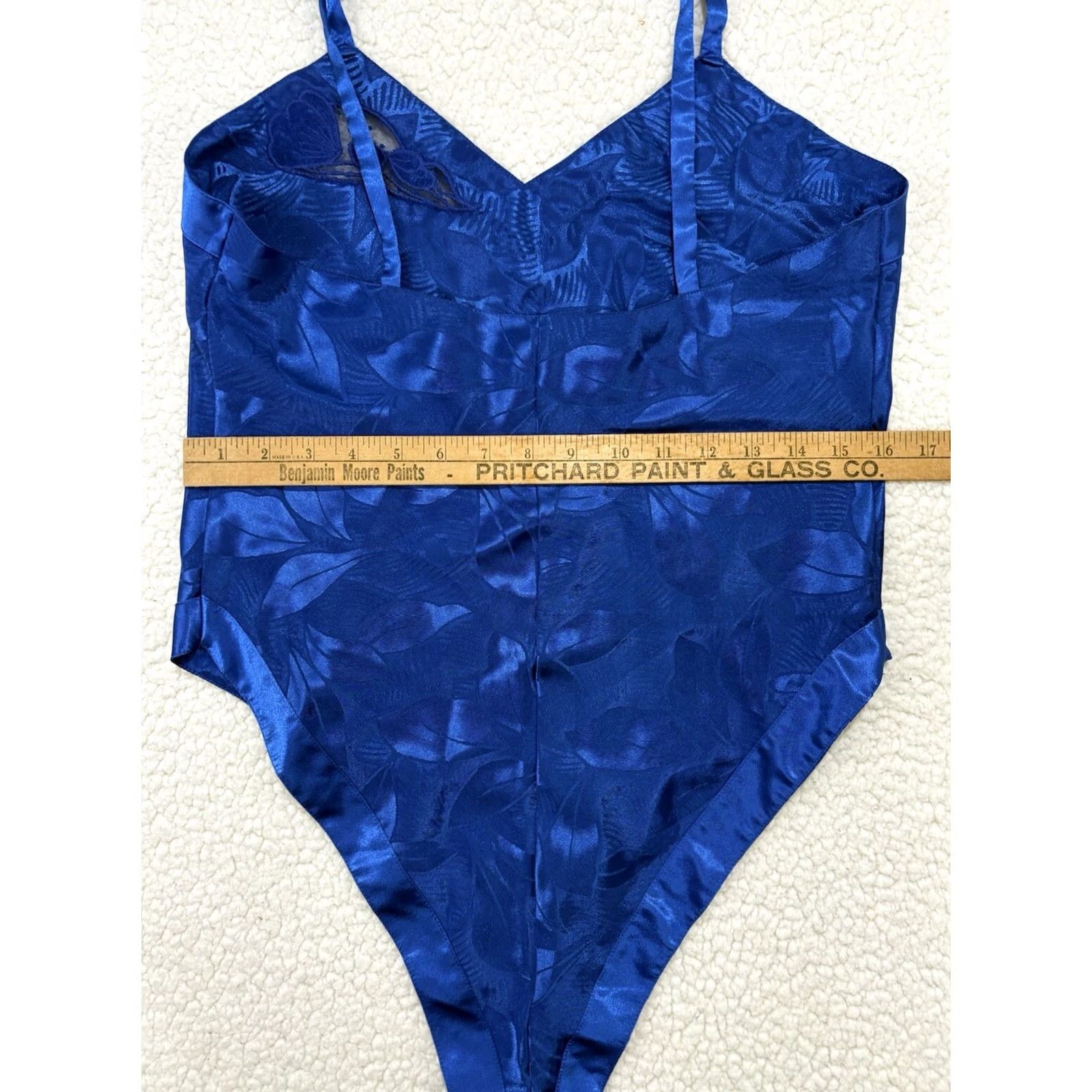Vintage VINTAGE Royal Blue Satin Floral Lingerie Teddy Bodysuit M Intimate Snaps 1980s Blue Polyester Womens Size M / US 6-8 / IT 42-44 - 6 Thumbnail