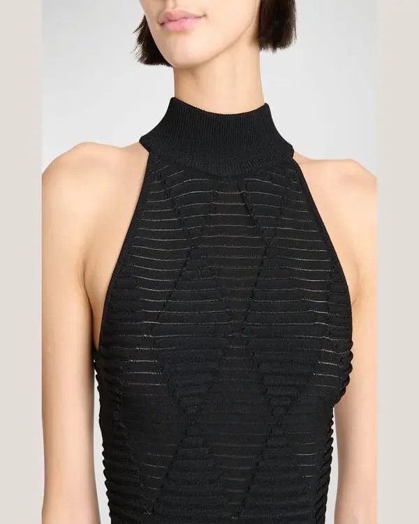 Balmain o1s1wg110725 Diamond Textured Knit Midi Dress in Black Size XL / US 12-14 / IT 48-50 - 6 Thumbnail