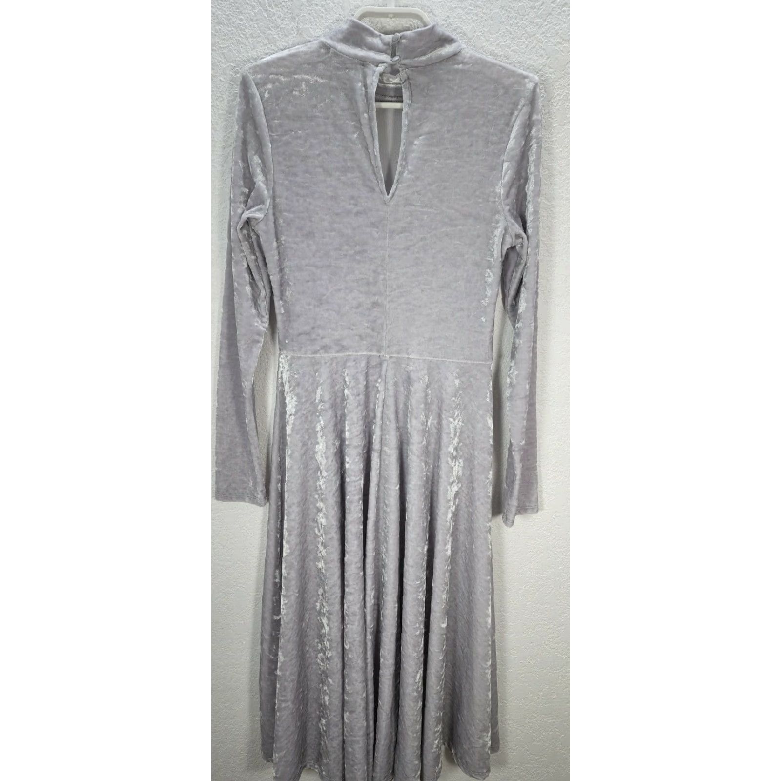 Velour Soprano Women's Mock Neck Long Sleeve Grey Velour Knee Dress Sz S - Midi, A-Line, Fit & Flare, Polyester, Regular, Gray Size S / US 4 / IT 40 - 5 Thumbnail