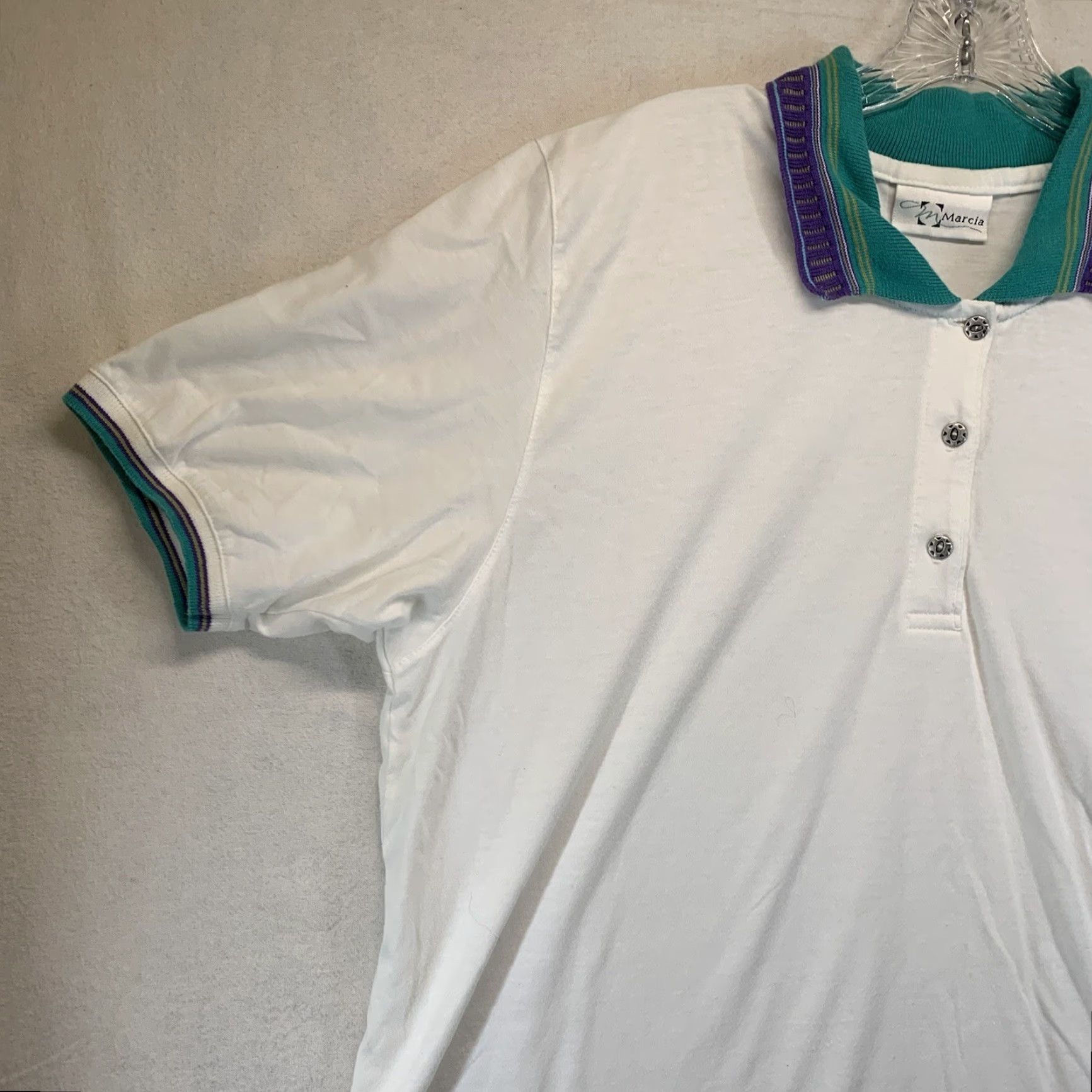Vintage VINTAGE Marcia Polo Shirt WOMENS XL White Aztec Pattern 90s Casual Sporty Preppy Button Size XL / US 12-14 / IT 48-50 - 3 Thumbnail