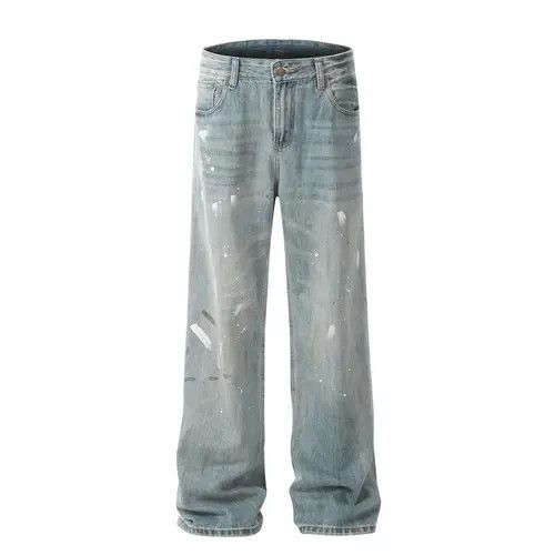 Japanese Brand × Jean Pants Punk loose washed wide-leg straight ink-splashed jeans Size US 34 / EU 50 - 1 Thumbnail