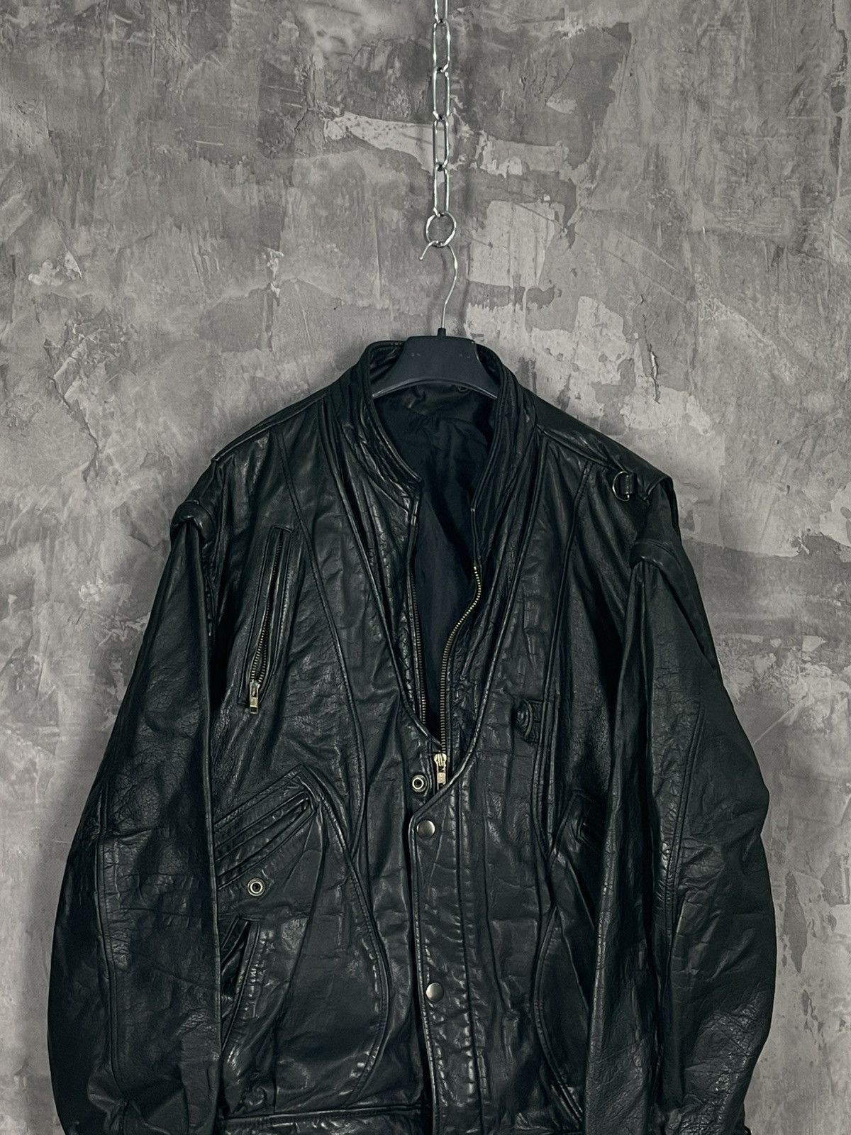 Japanese Brand × Vintage Vintage Leather Jacket Biker Ramones Black Genuine Trucker Size US M / EU 48-50 / 2 - 2 Thumbnail