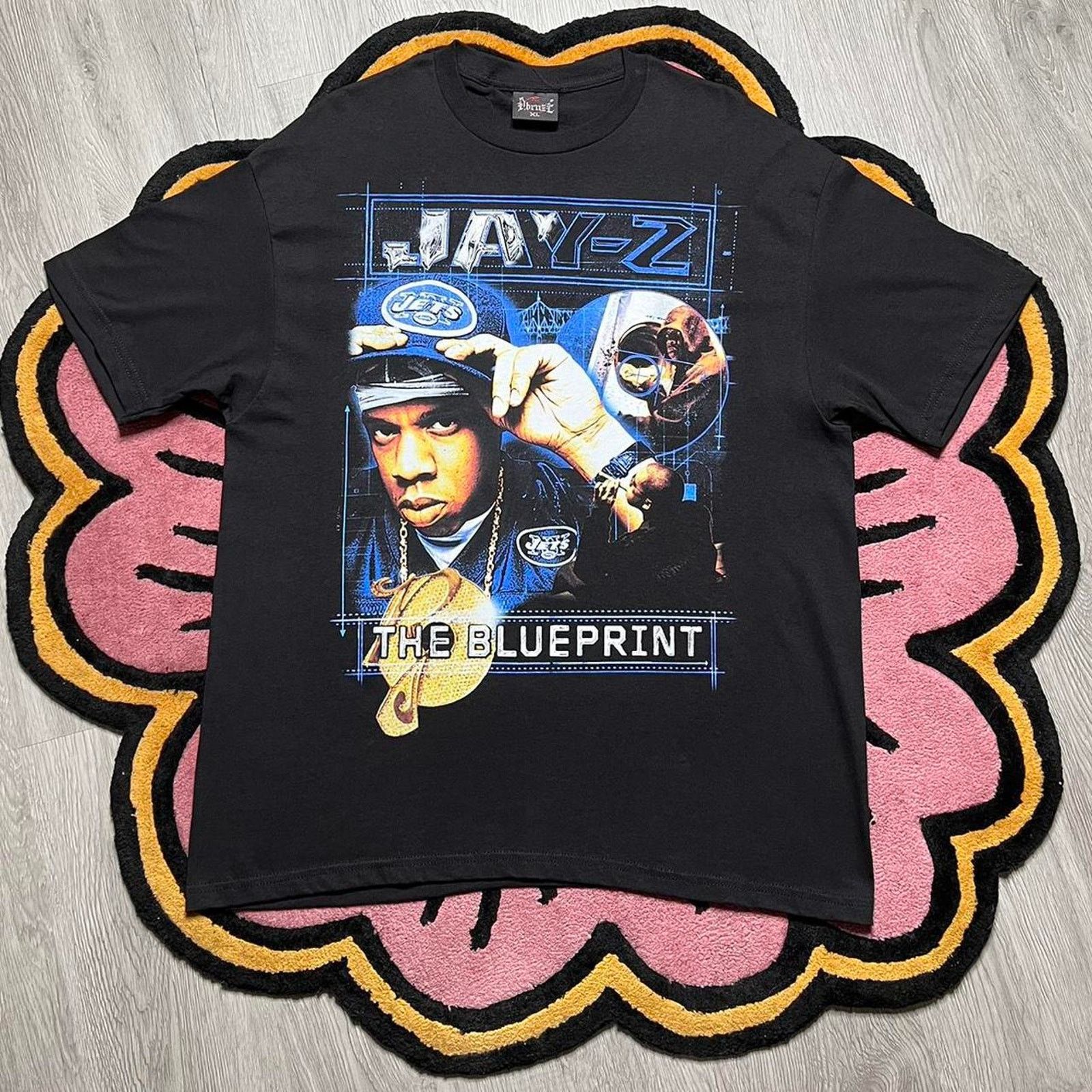 image of Darien Bruze x Rap Tees Dbruze Jay-Z Doubled Sided Rap Graphic T-Shirt Size XL in Black, Men's