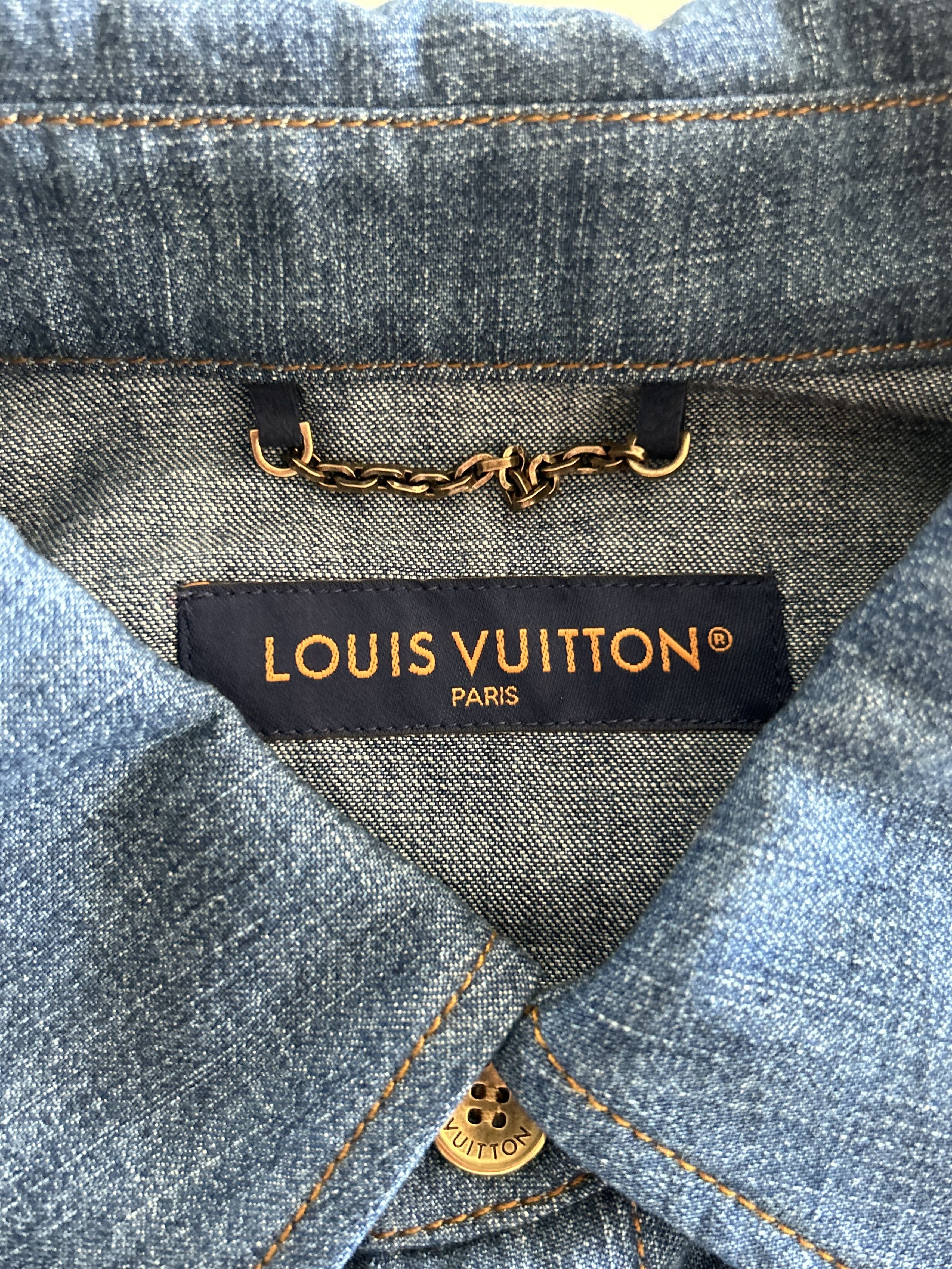 Louis Vuitton Louis Vuitton Blue & Gold Embroidered Denim Shirt Size US XS / EU 42 / 0 - 3 Thumbnail
