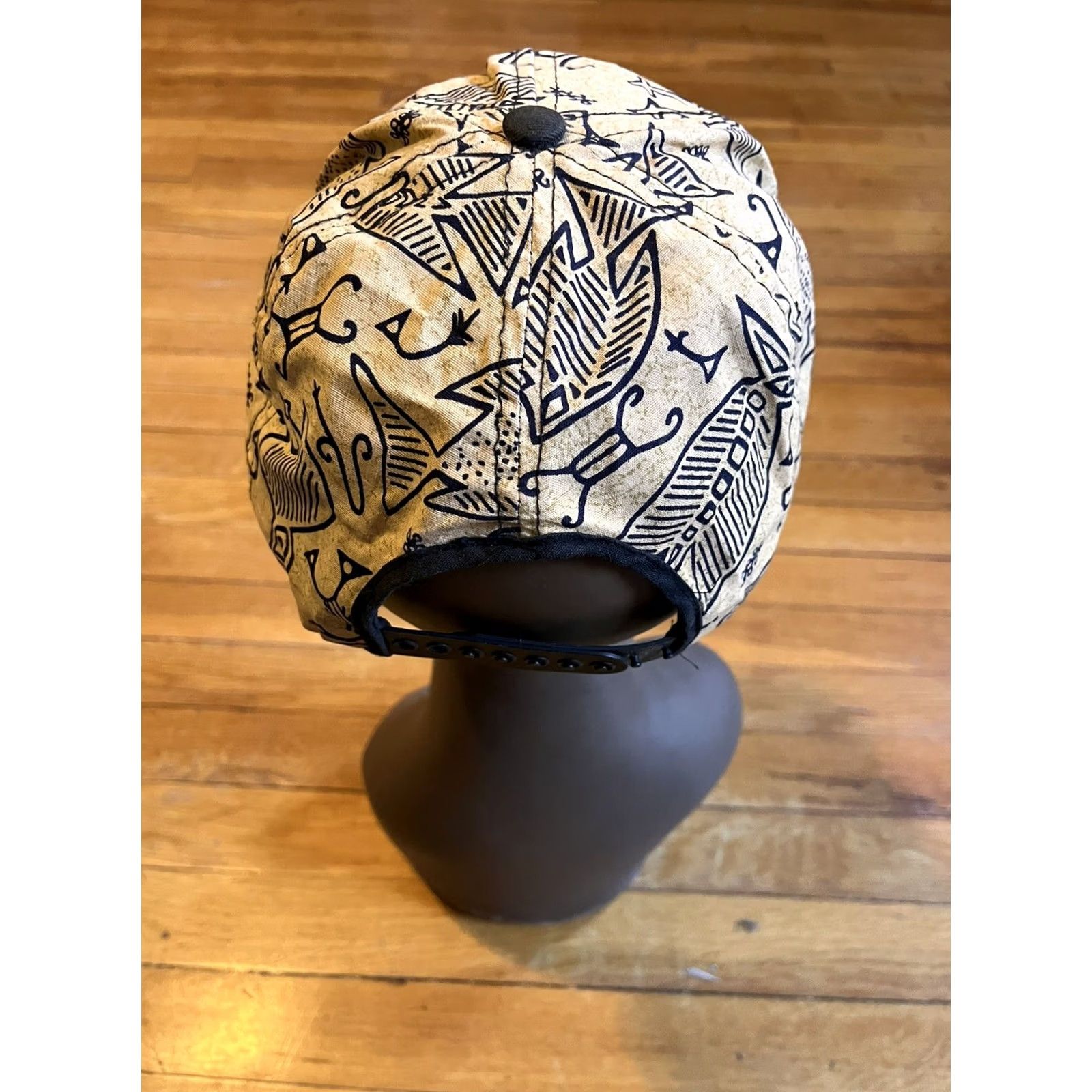 Vintage Tribal Bird Fish Glyph Snapback Hat Cap Beige 90s Size ONE SIZE - 3 Thumbnail